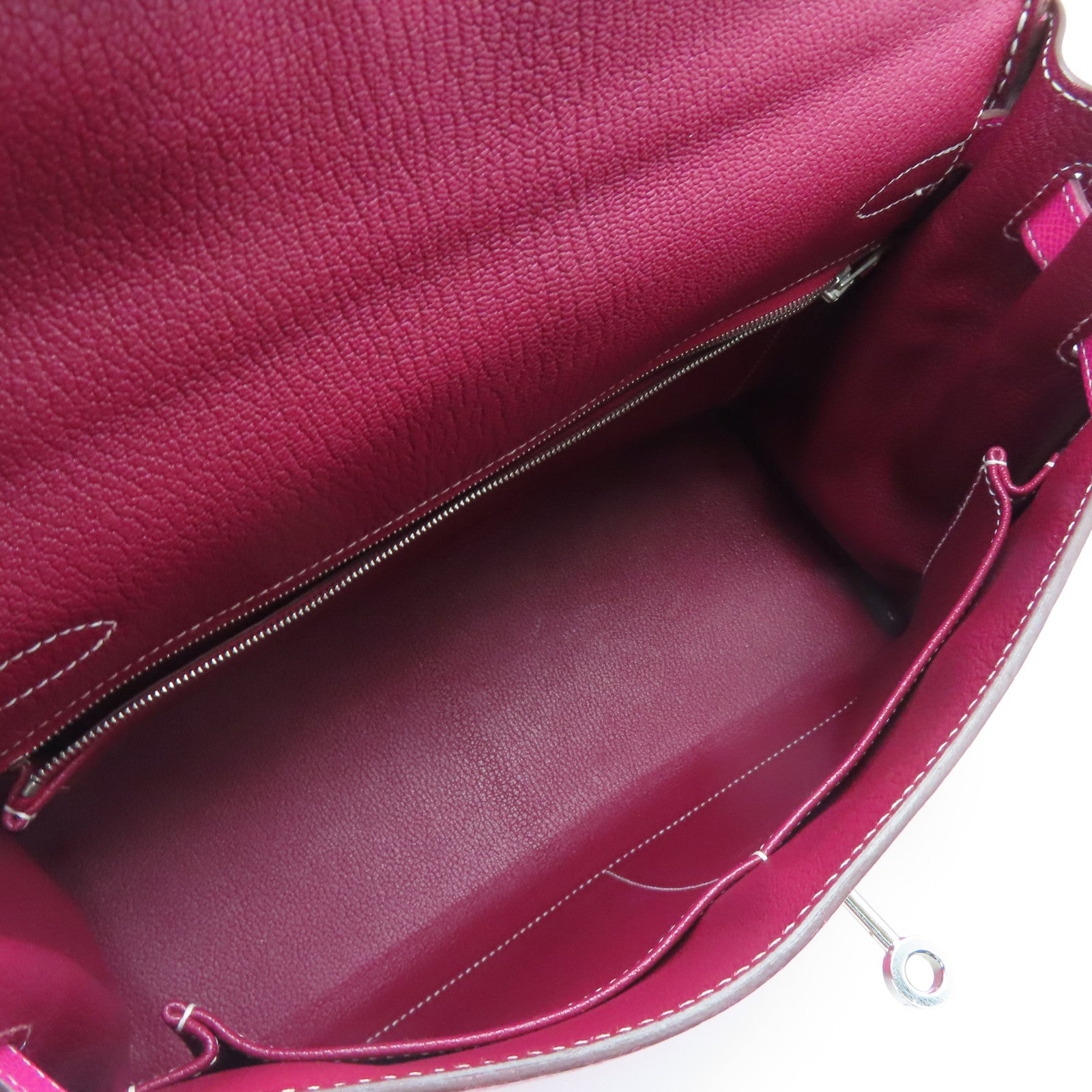 HERMES Epsom Leather Kelly 32 Silver Buckle Hand Shoulder Backpack Fluorescent Pink/Pink Purple