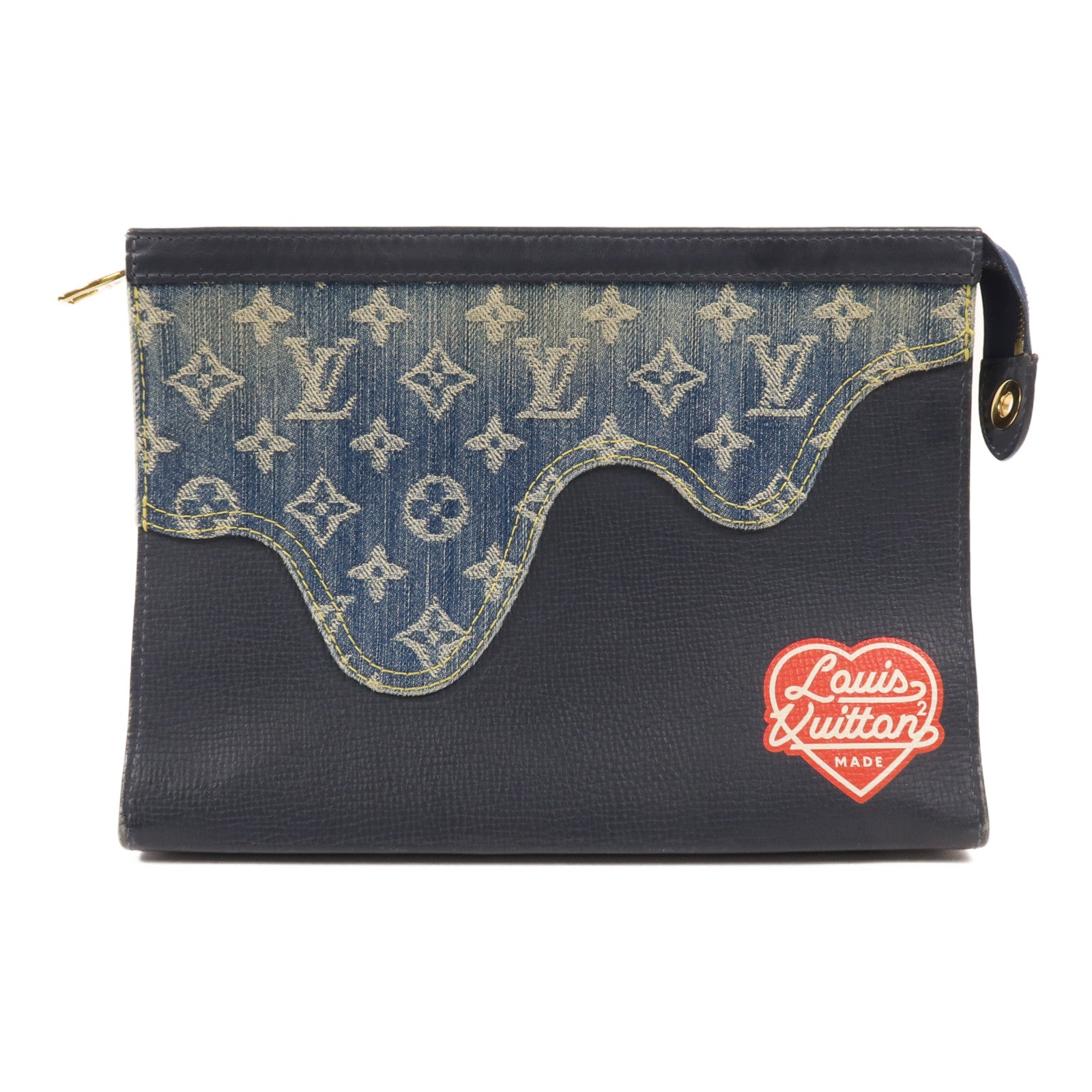 LOUIS VUITTON Monogram Denim LV X Nigo Pochette Voyage金扣手拿包