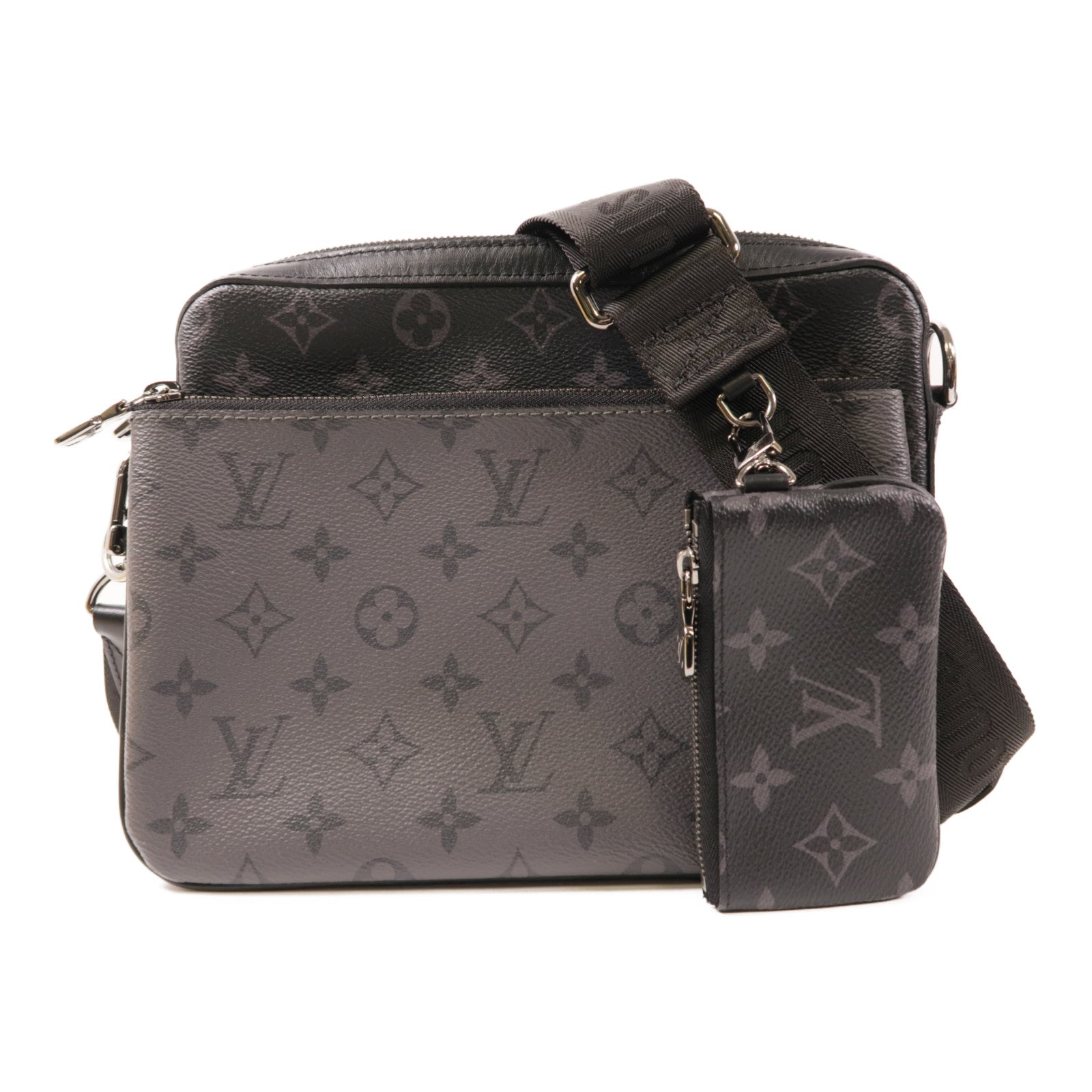 LOUIS VUITTON Monogram Eclipse Reverse Trio Messenger銀扣肩背袋灰色