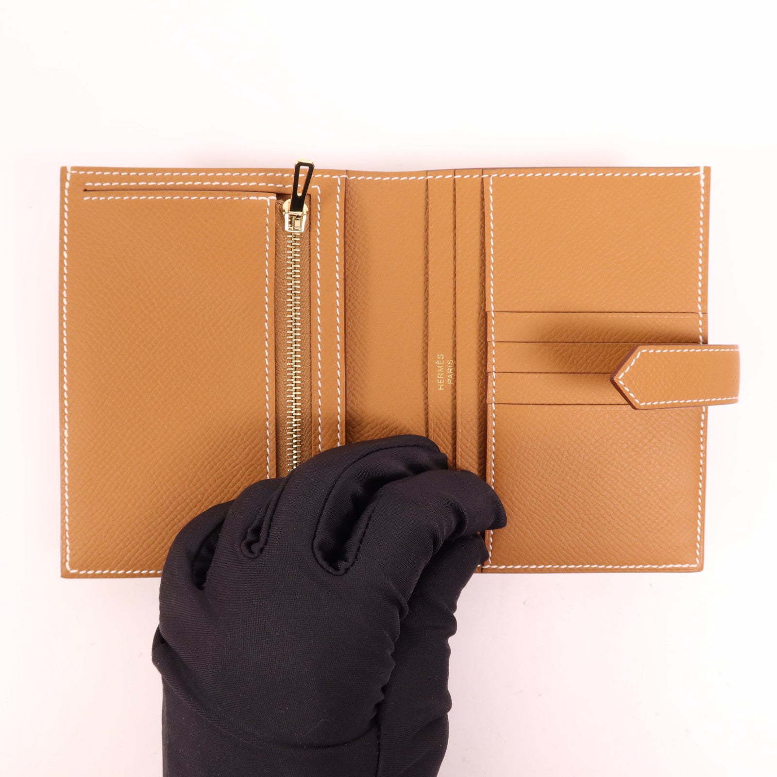 HERMES Epsom皮革P-Feuille Bearn Compact金扣錢包