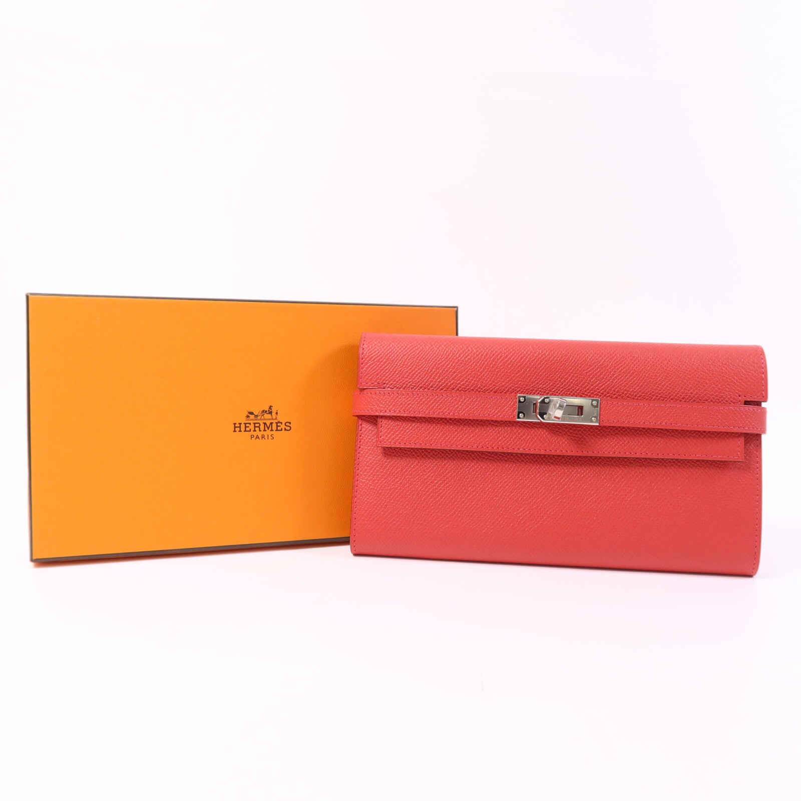 HERMES 【激減優惠】Epsom皮革Kelly Long Wallet銀扣長錢包Bougainvillea