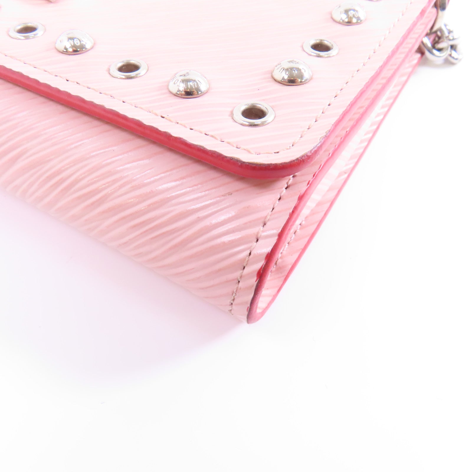 LOUIS VUITTON Epi Portefeuille Twist Chain銀扣鏈帶肩背袋粉紅色