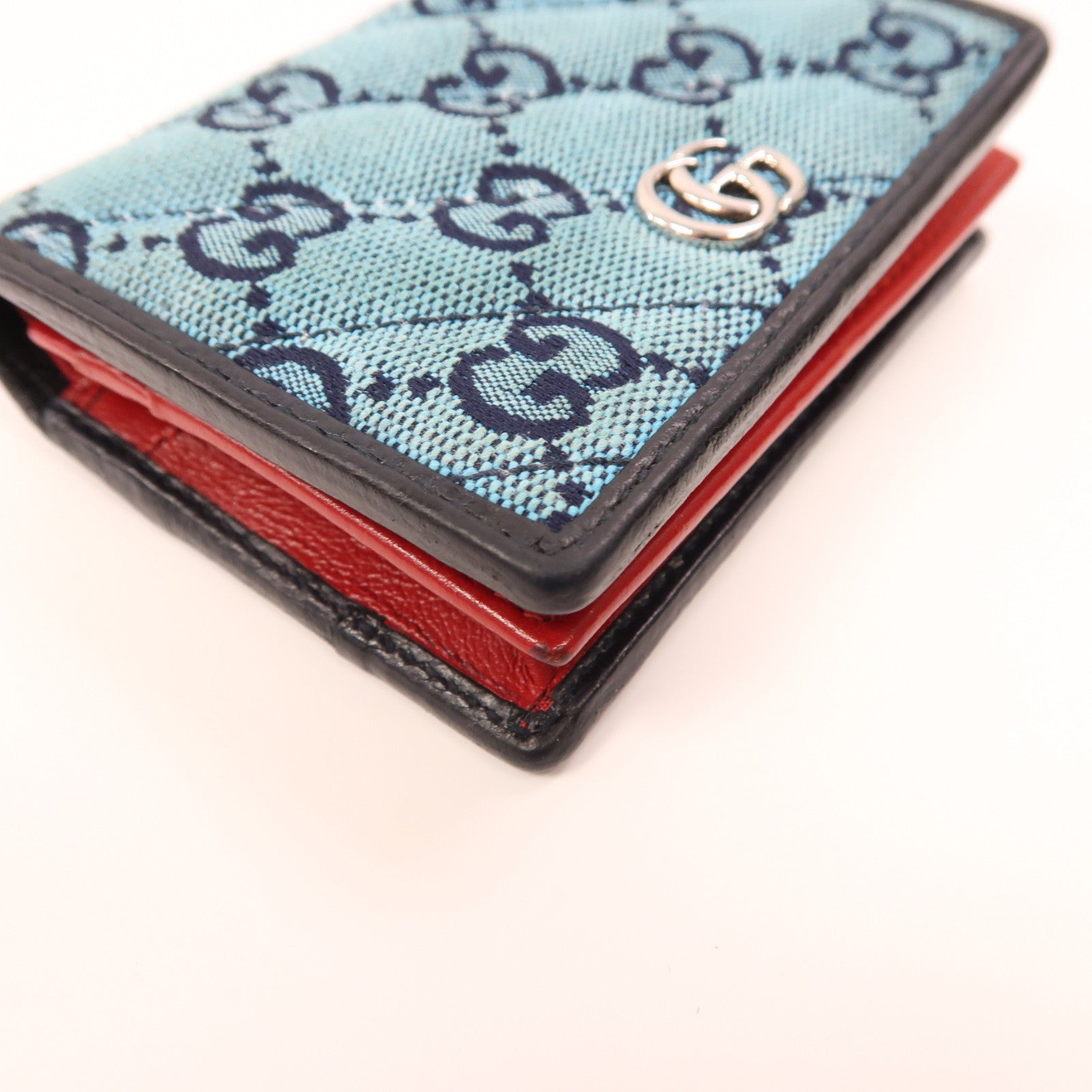 GUCCI 【激減優惠】帆布Wallet銀扣自動錢包藍色/粉紅色