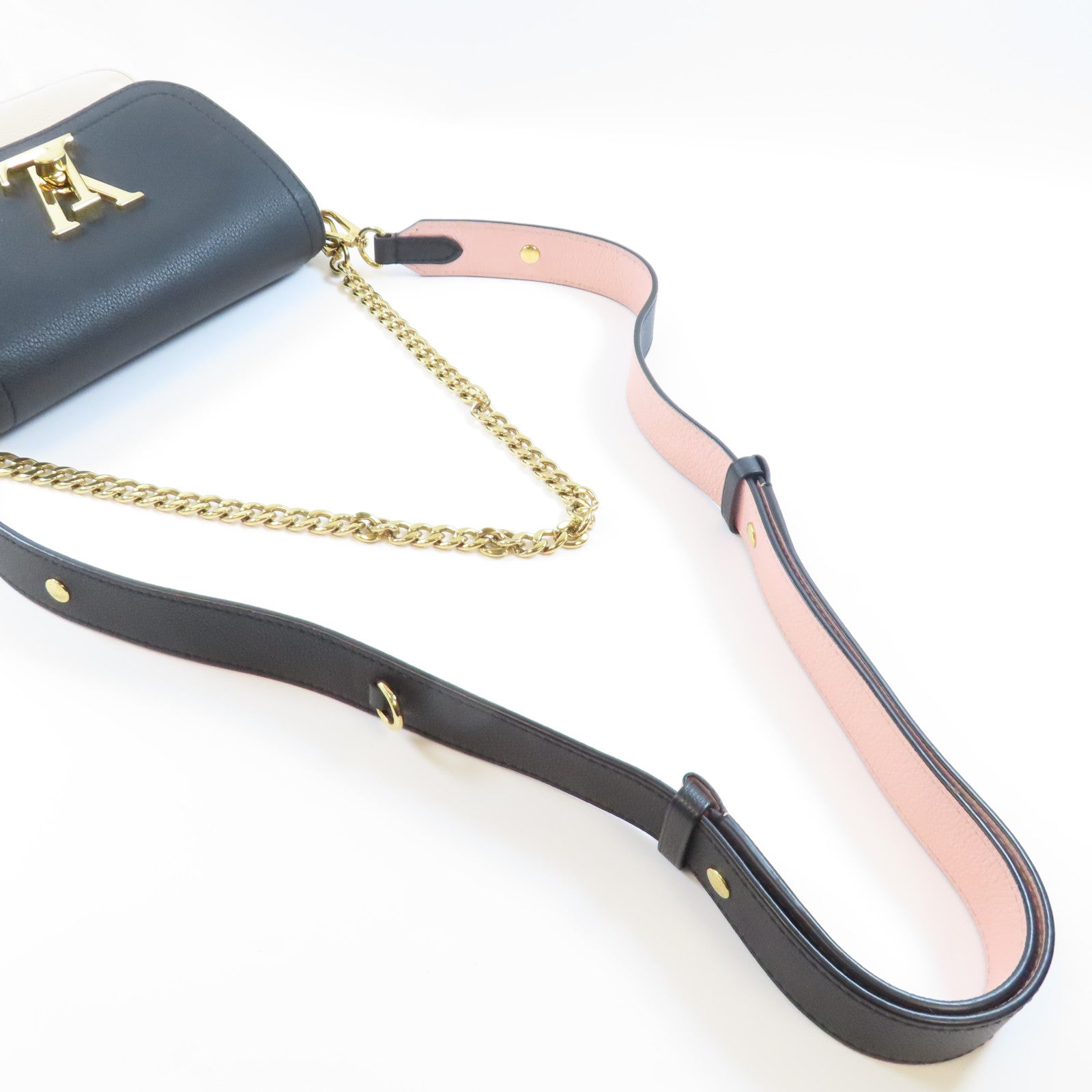 LOUIS VUITTON 牛皮皮革Lockme Tender金扣手挽肩背兩用袋黑色/白色