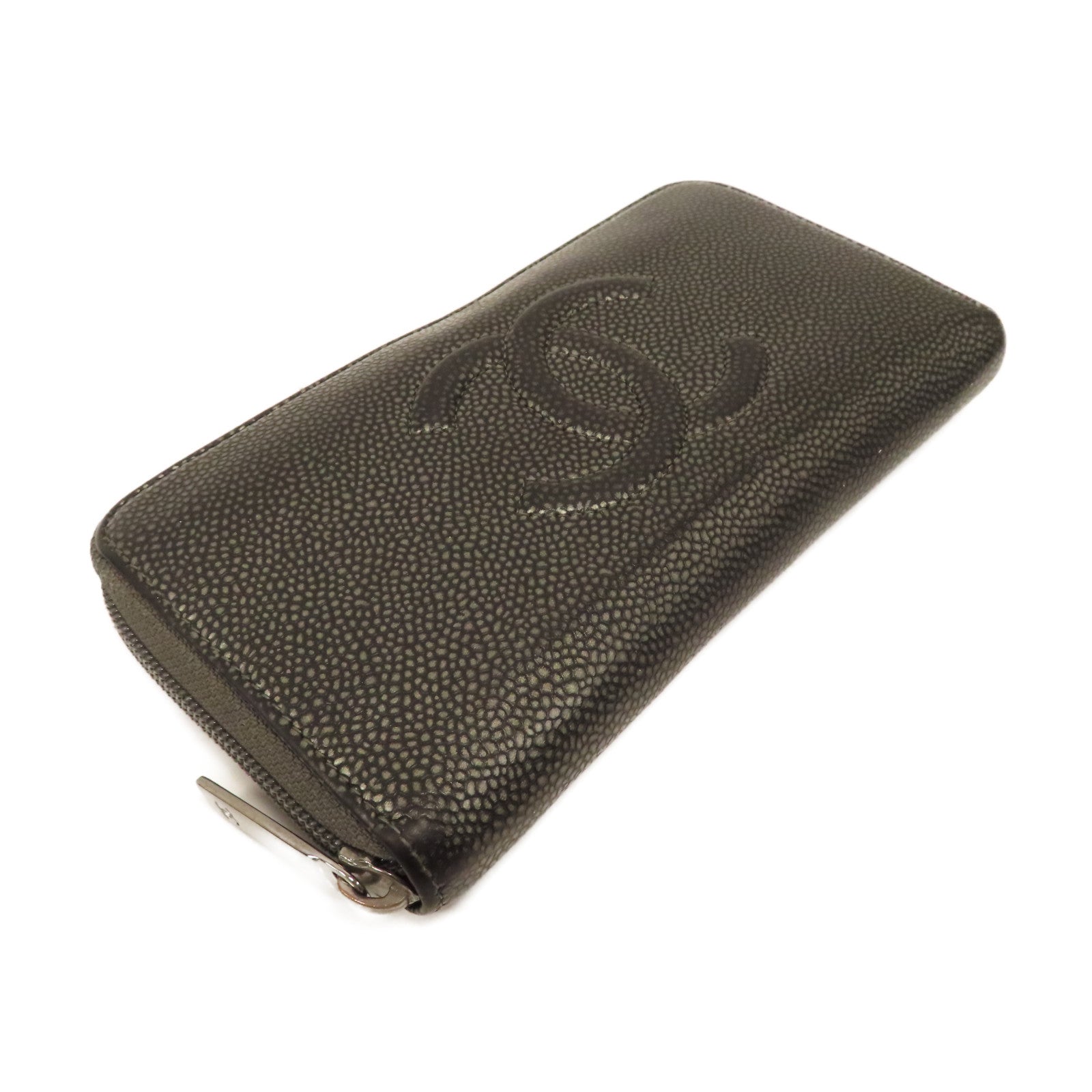 CHANEL 【激減優惠】皮革Zipper Long Wallet銀扣拉鍊長錢包銀色/灰色