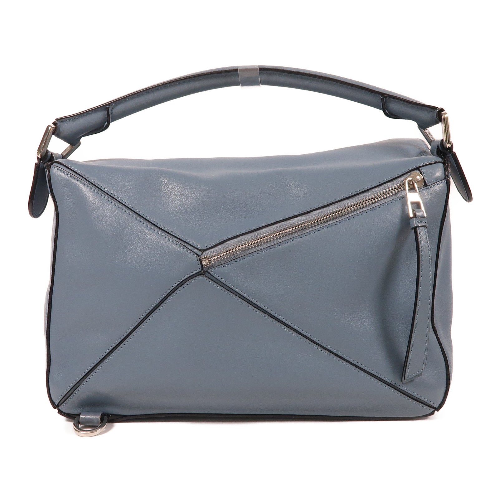 LOEWE 牛皮皮革Puzzle Bag銀扣手挽肩背兩用袋藍色