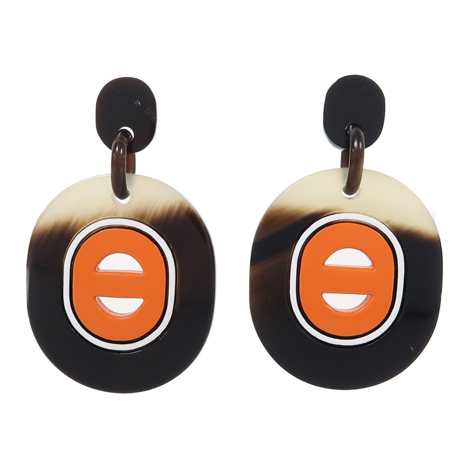 HERMES 水牛角H Earrings耳環橙色/啡色