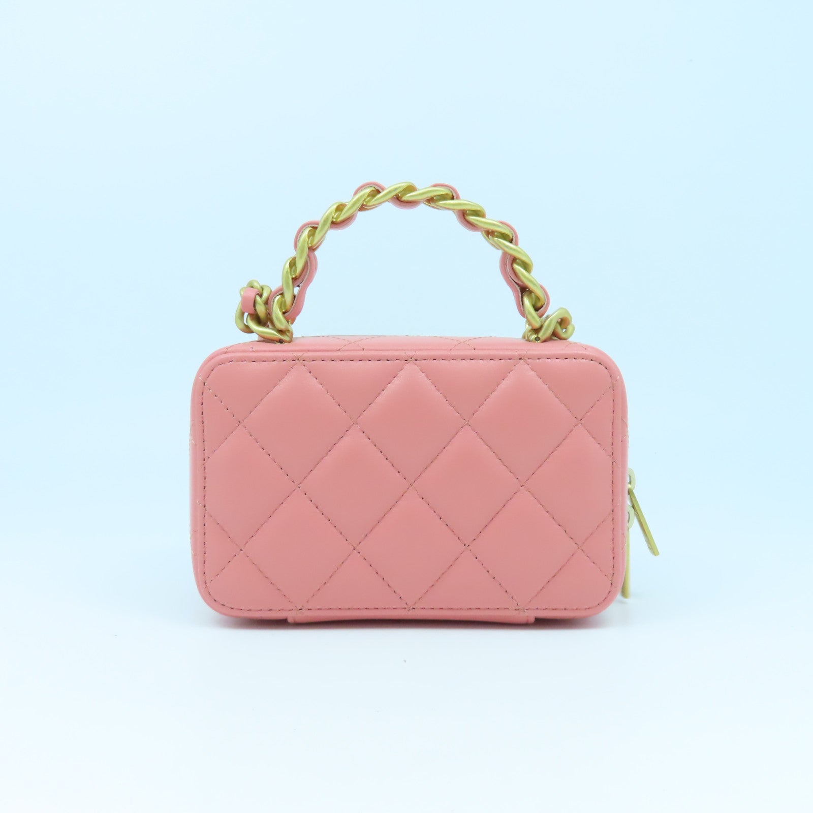 CHANEL **【激減優惠】菱格羊皮皮革Mini Vanity Case金扣鏈帶肩背袋粉紅色