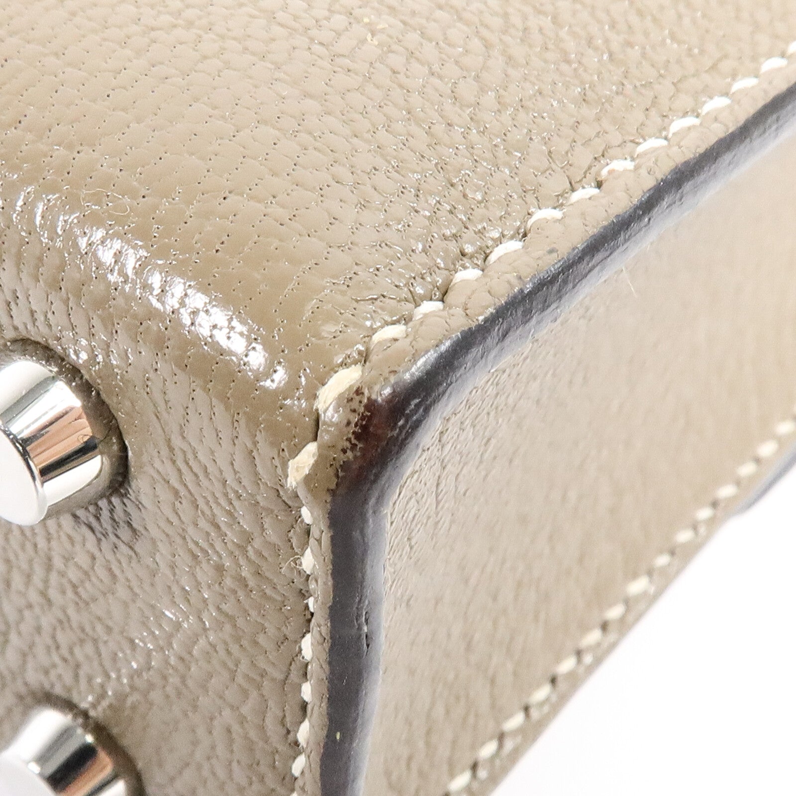 HERMES Chevre皮革Verrou Mini鏈帶肩背袋Etoupe
