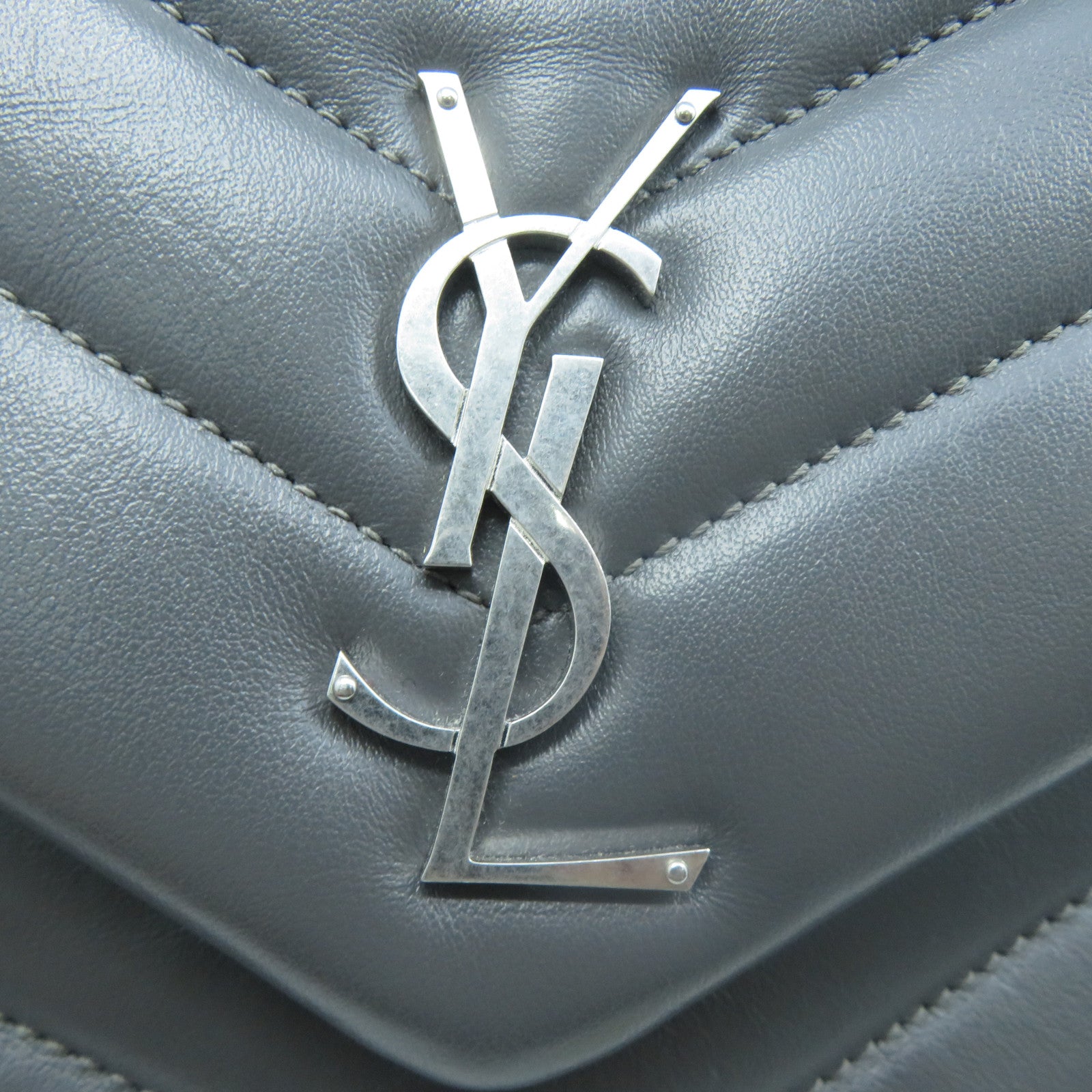 YVES SAINT LAURENT 【激減優惠】牛皮皮革2 Way Shoulder銀扣手挽肩背兩用袋灰色