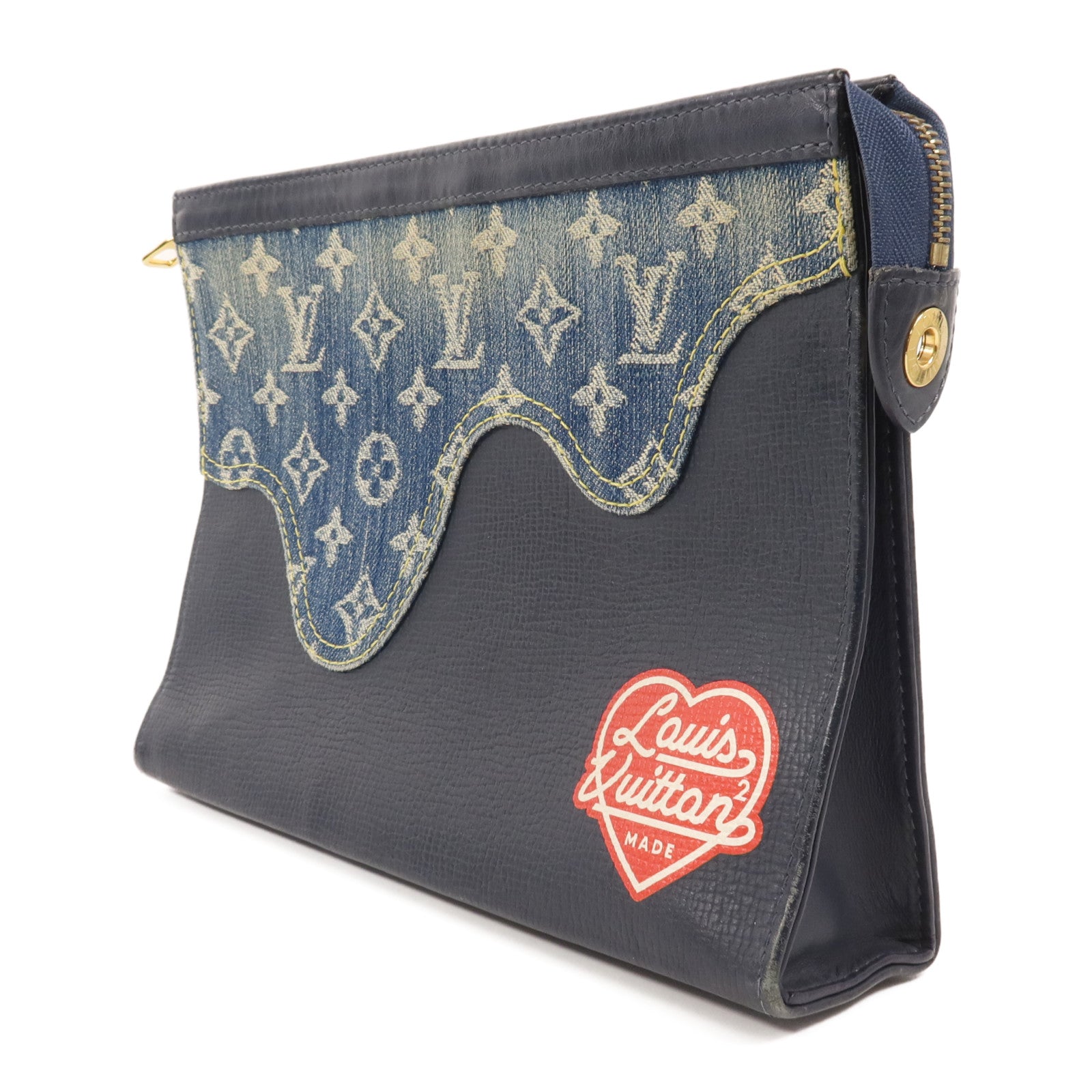 LOUIS VUITTON Monogram Denim LV X Nigo Pochette Voyage金扣手拿包