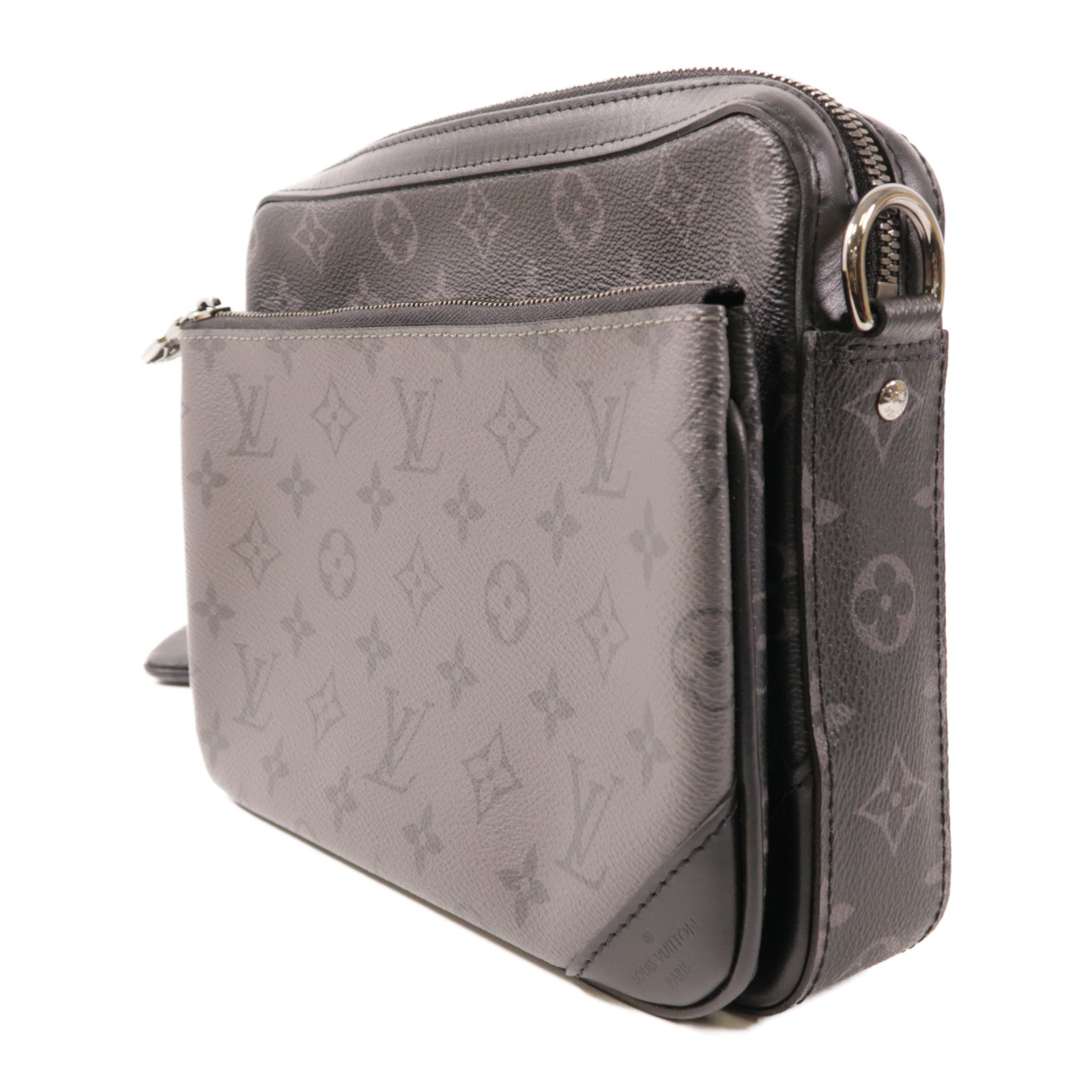 LOUIS VUITTON Monogram Eclipse Reverse Trio Messenger銀扣肩背袋灰色