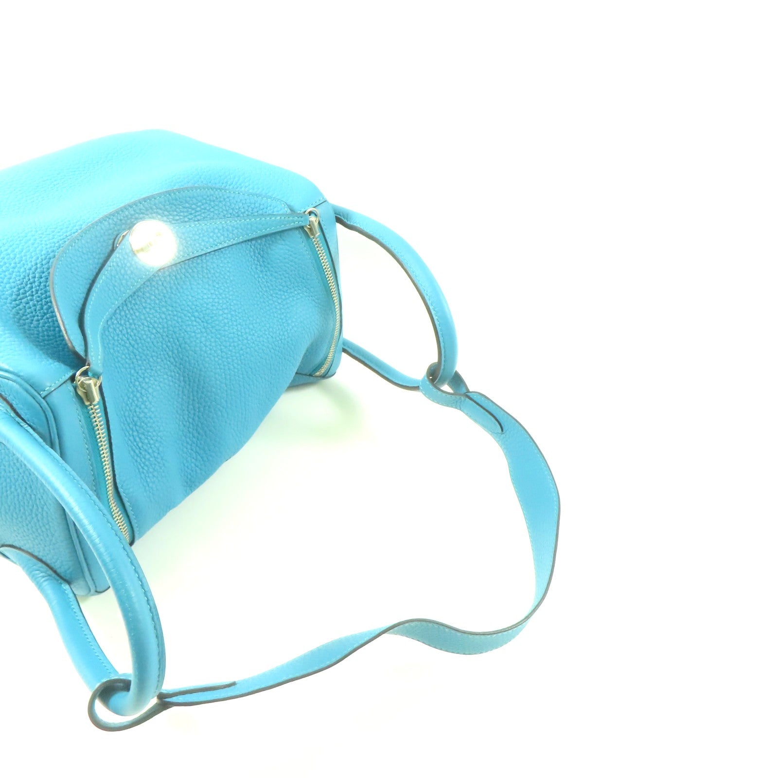 HERMES Clemence皮革Lindy 30銀扣手挽肩背兩用袋Turquoise/綠松石色