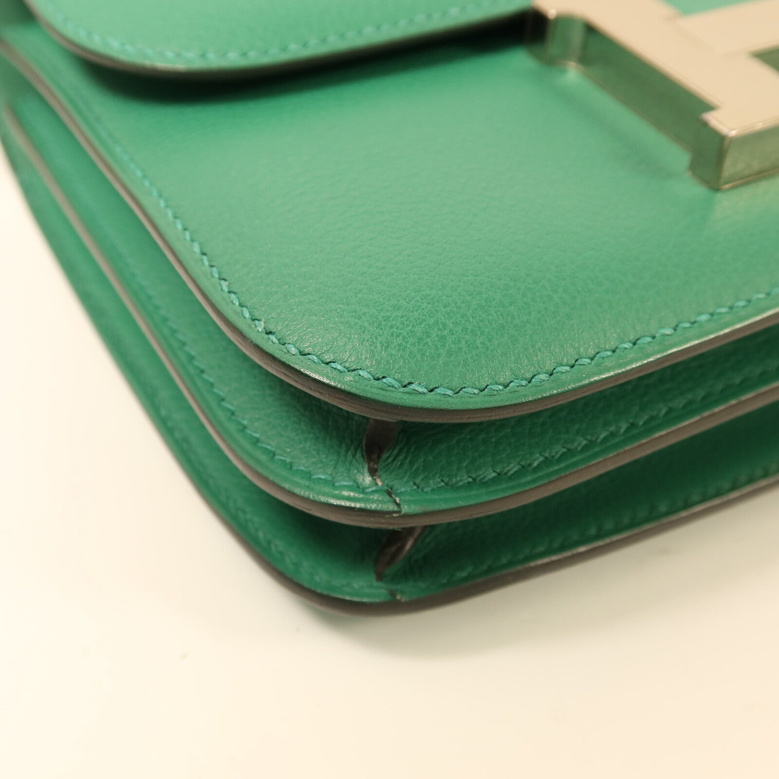 HERMES Evercolor皮革Constance Mini銀扣肩背袋Vert Vertigo