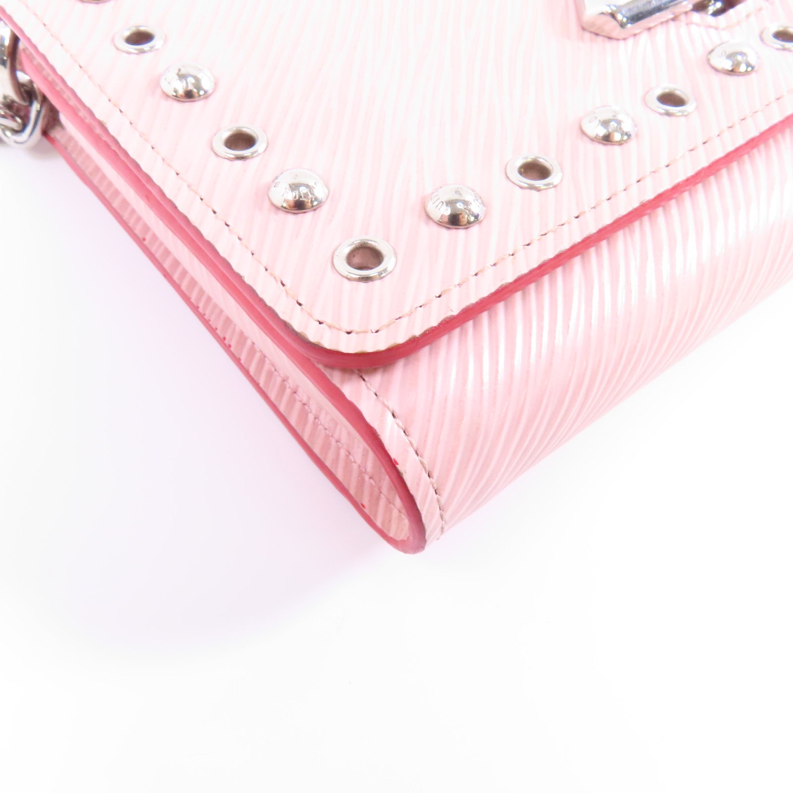 LOUIS VUITTON Epi Portefeuille Twist Chain銀扣鏈帶肩背袋粉紅色