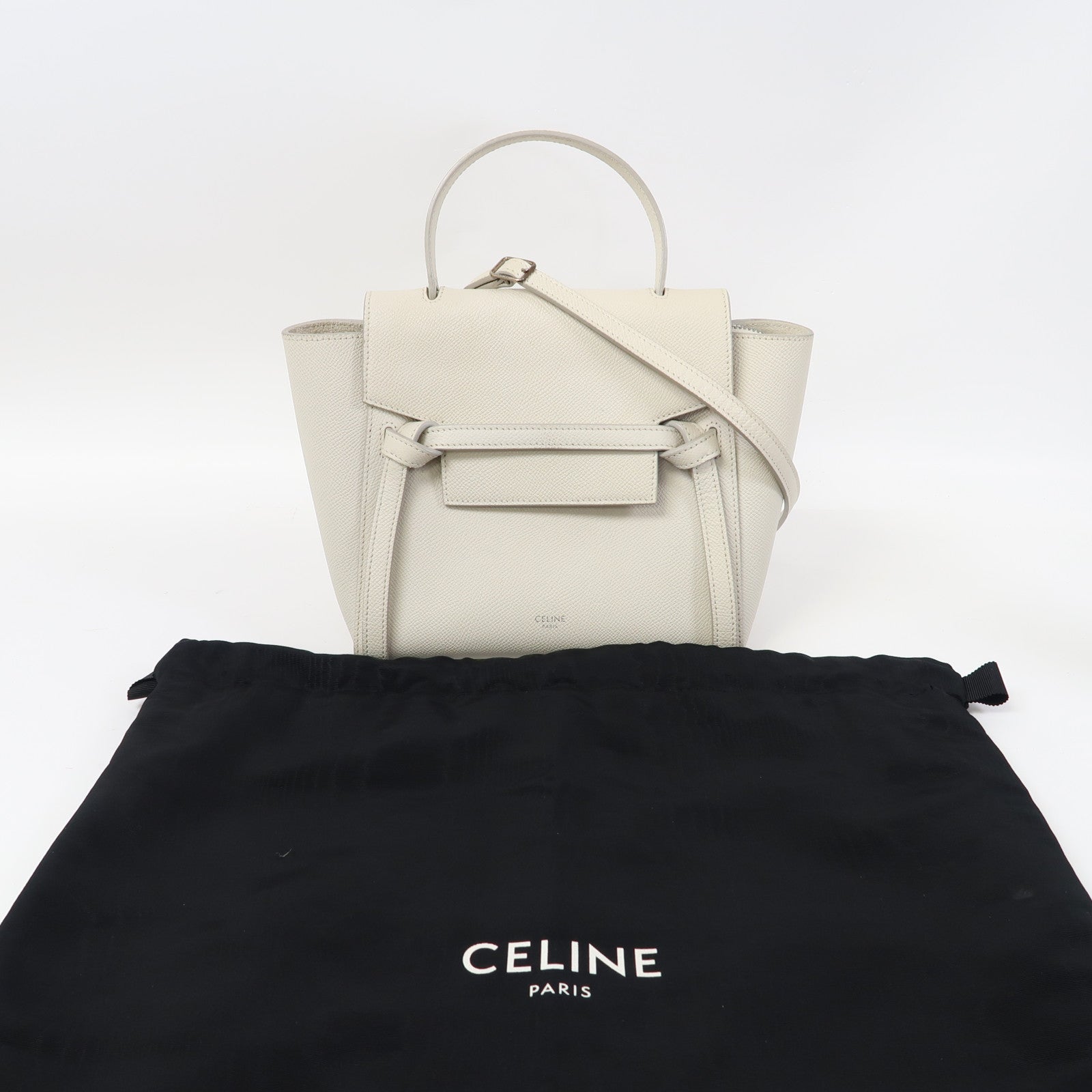CELINE 牛皮皮革Hand Bag銀扣手挽肩背兩用袋米白色