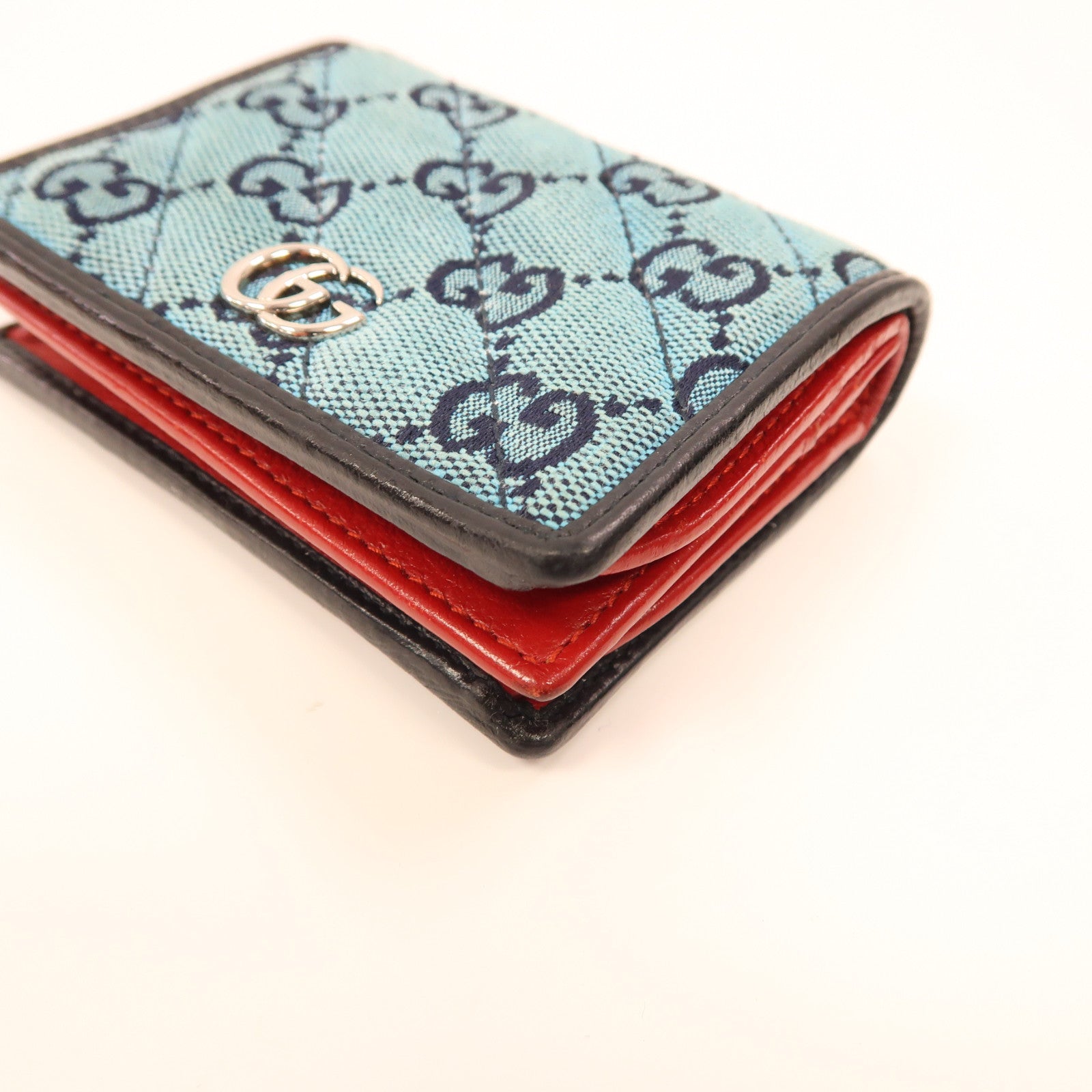 GUCCI 帆布Wallet銀扣自動錢包藍色/粉紅色