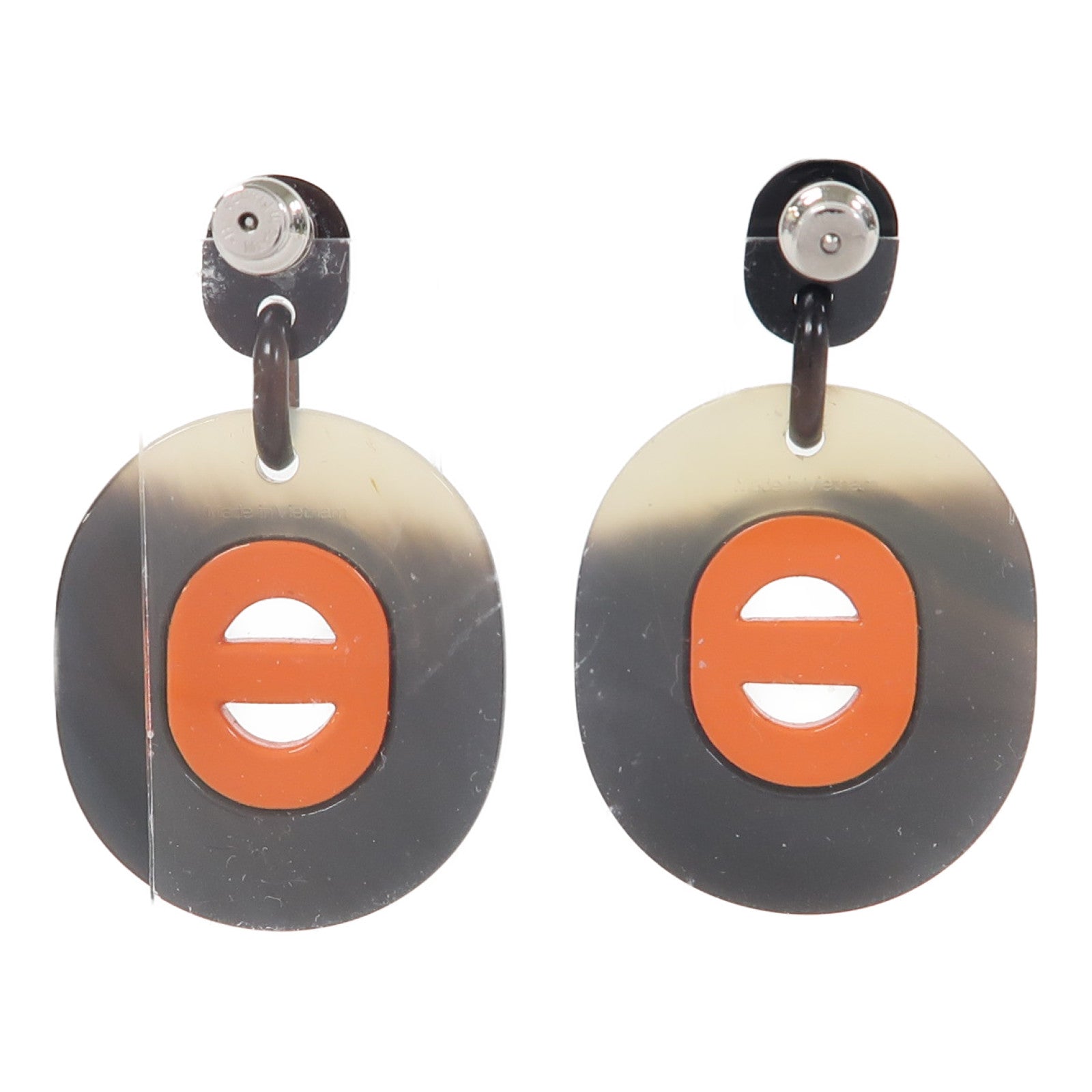 HERMES 水牛角H Earrings耳環橙色/啡色