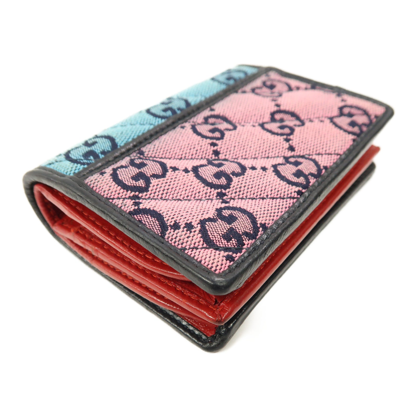 GUCCI 【激減優惠】帆布Wallet銀扣自動錢包藍色/粉紅色