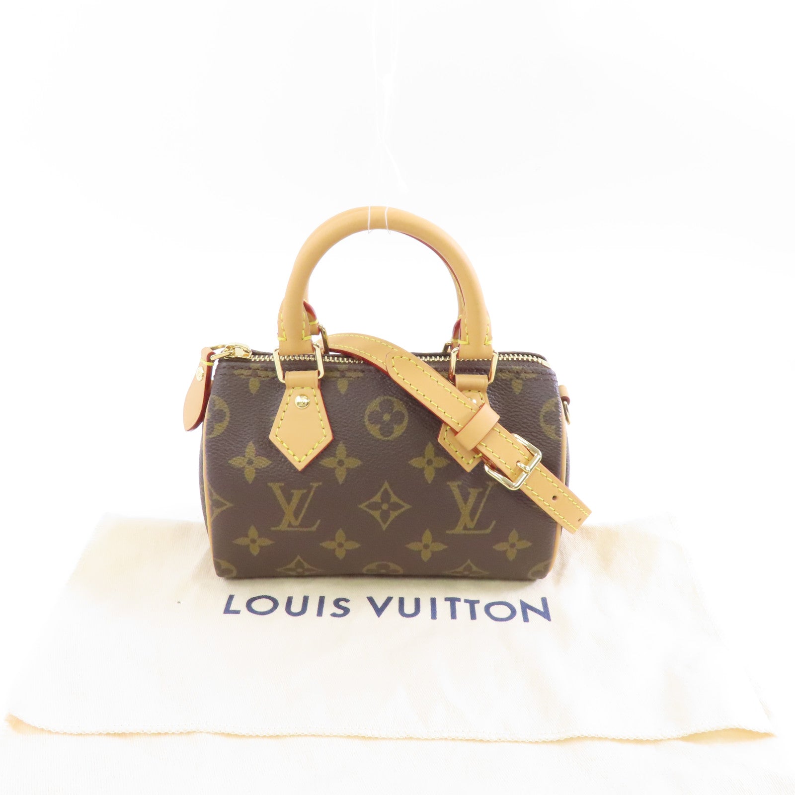 LOUIS VUITTON Monogram Nano Speedy金扣手挽肩背兩用袋啡色