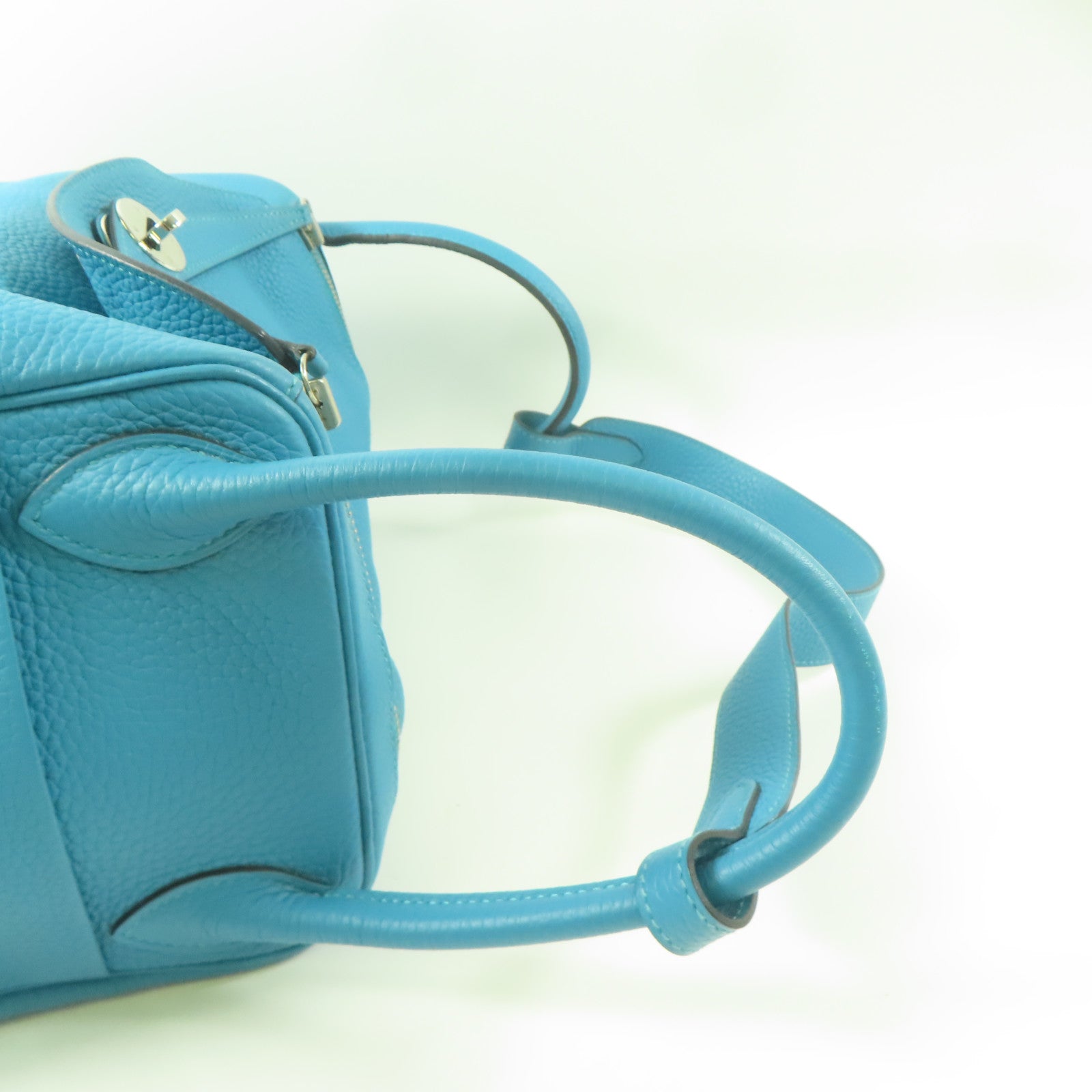 HERMES Clemence皮革Lindy 30銀扣手挽肩背兩用袋Turquoise/綠松石色