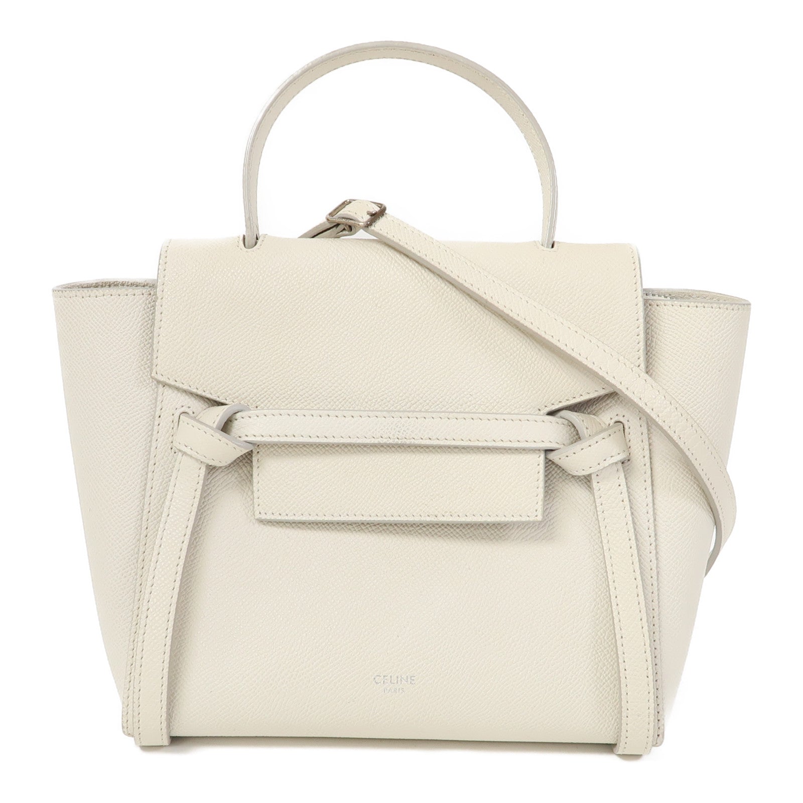 CELINE 牛皮皮革Hand Bag銀扣手挽肩背兩用袋米白色
