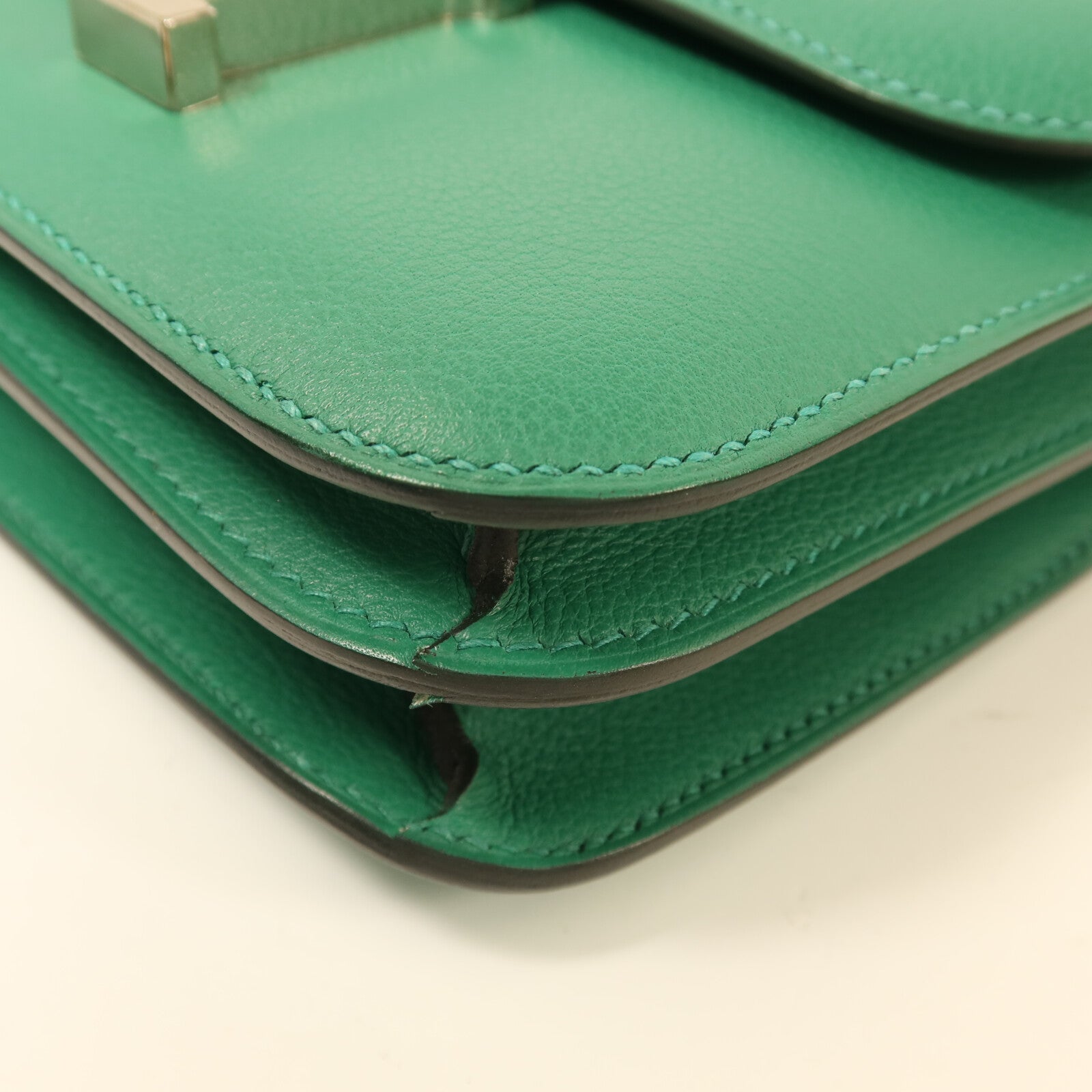 HERMES Evercolor皮革Constance Mini銀扣肩背袋Vert Vertigo