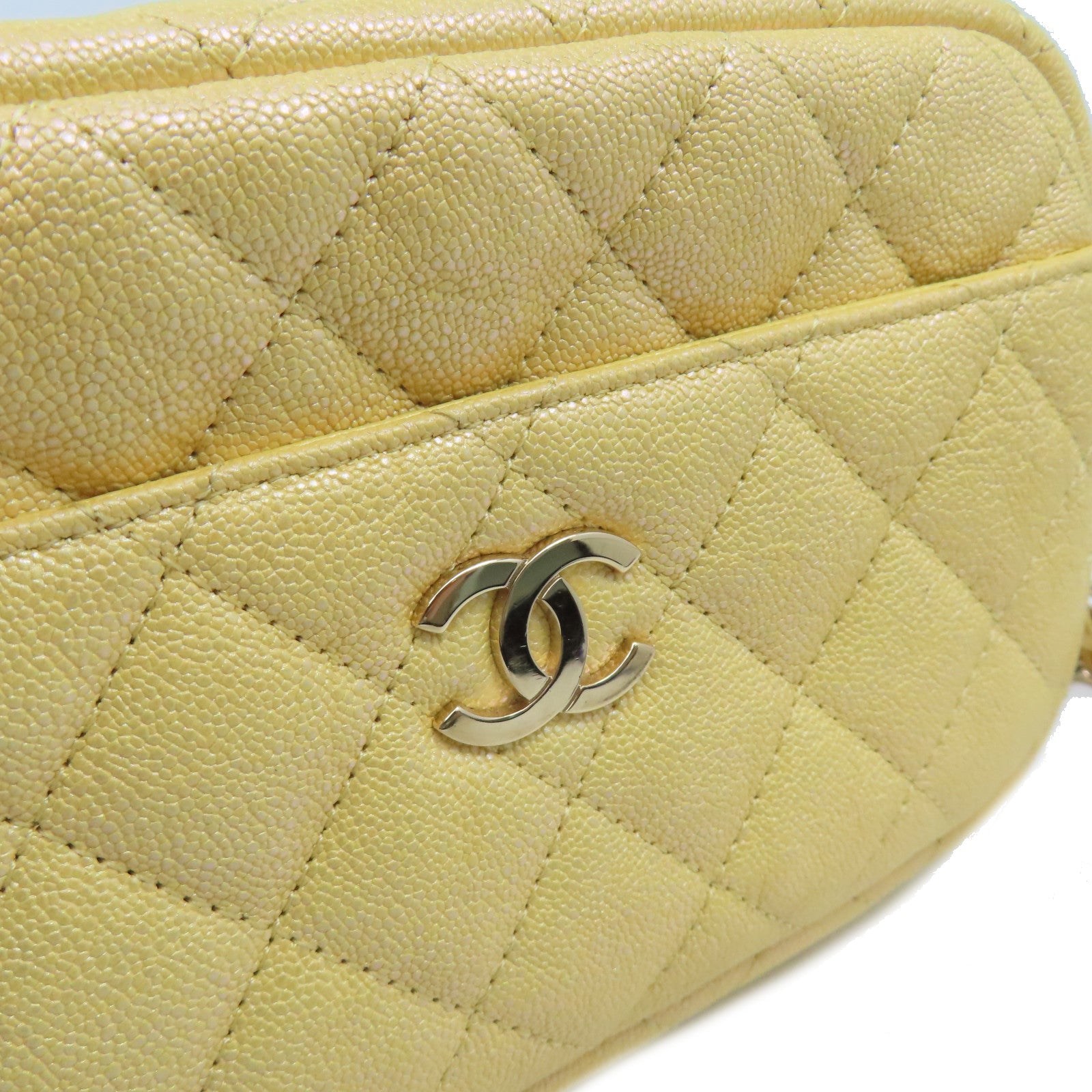 CHANEL 【激減優惠】菱格Caviar皮革Chain Shoulder Bag金扣鏈帶肩背袋黃奶色