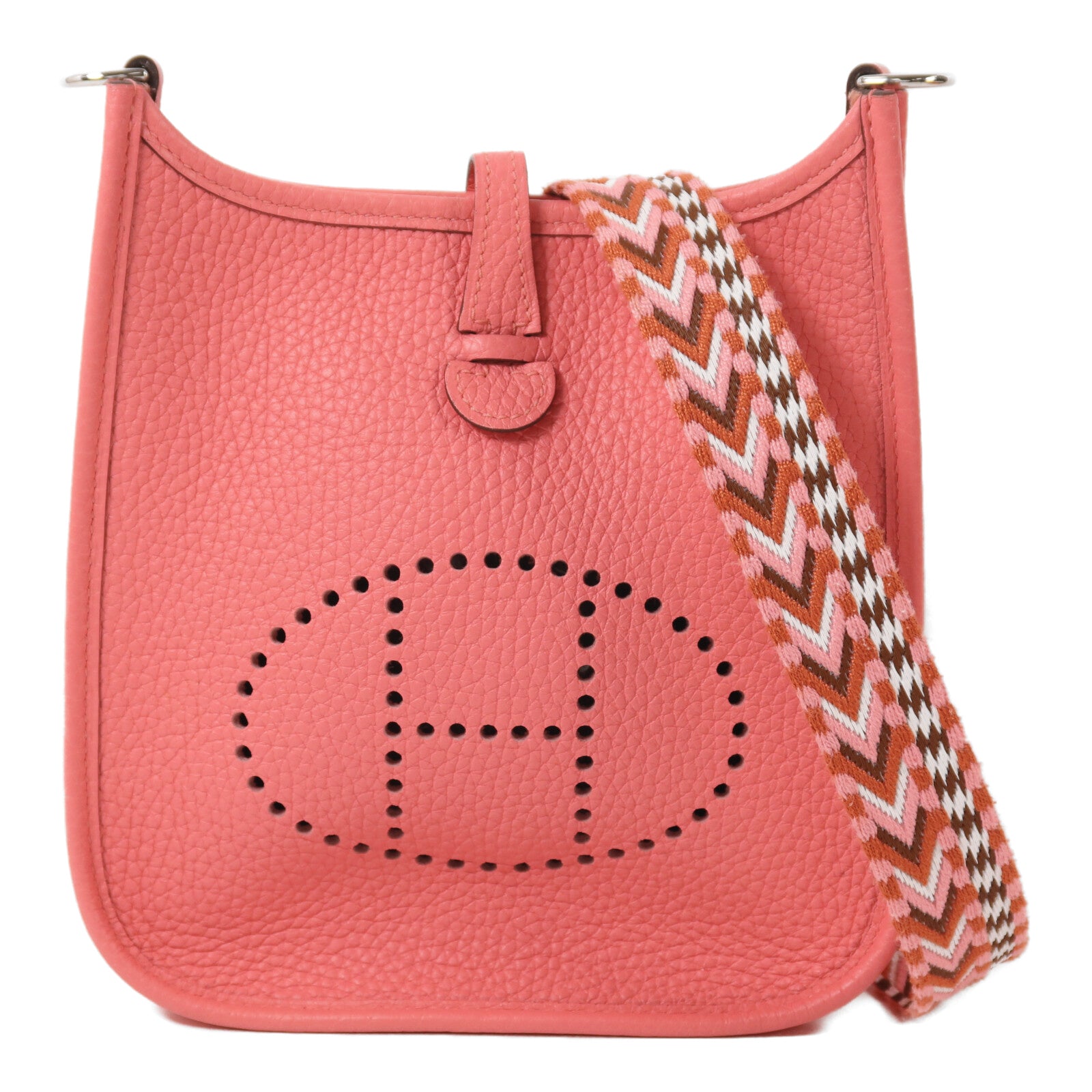 HERMES Clemence皮革Evelyne TPM銀扣肩背袋Rose Azalee