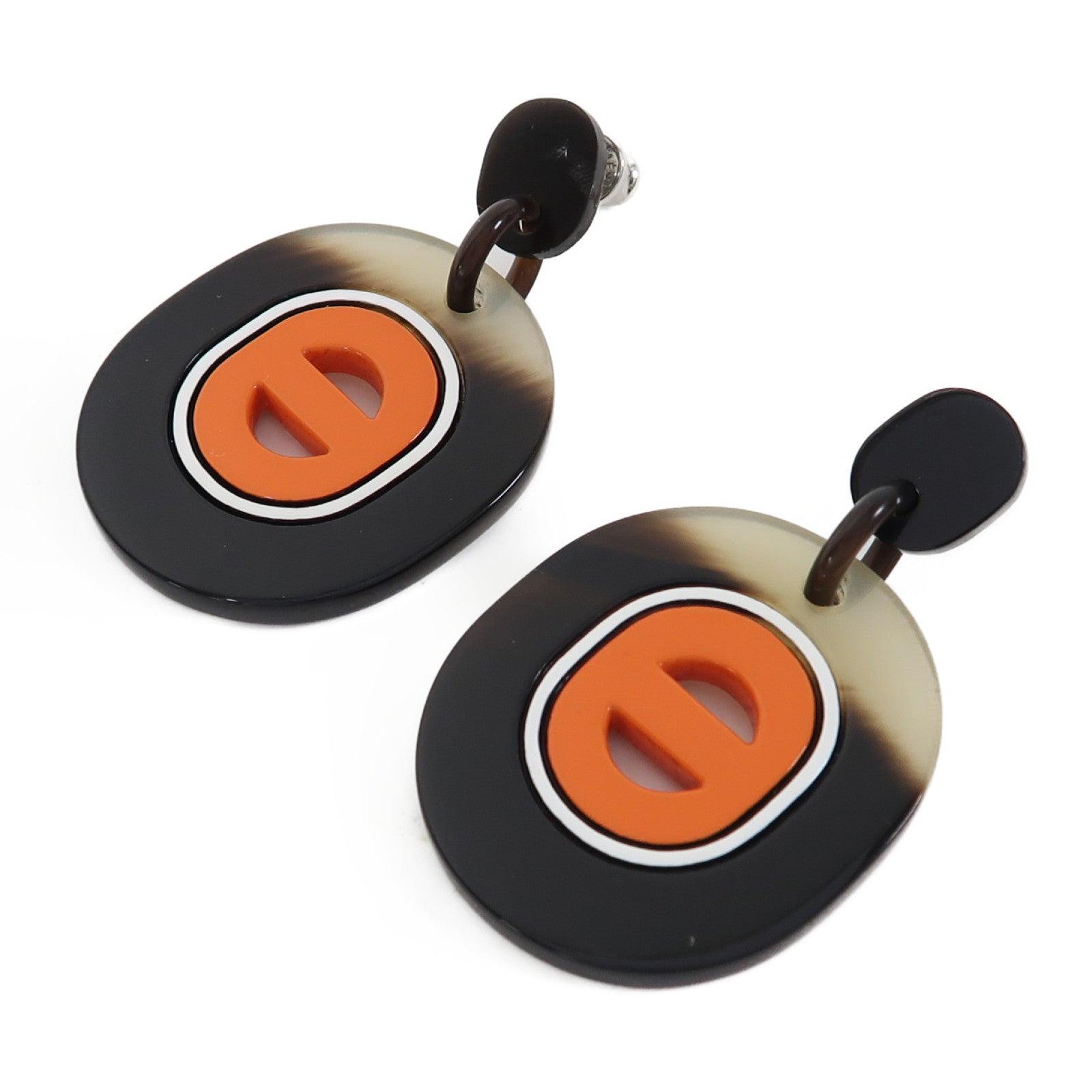 HERMES 水牛角H Earrings耳環橙色/啡色