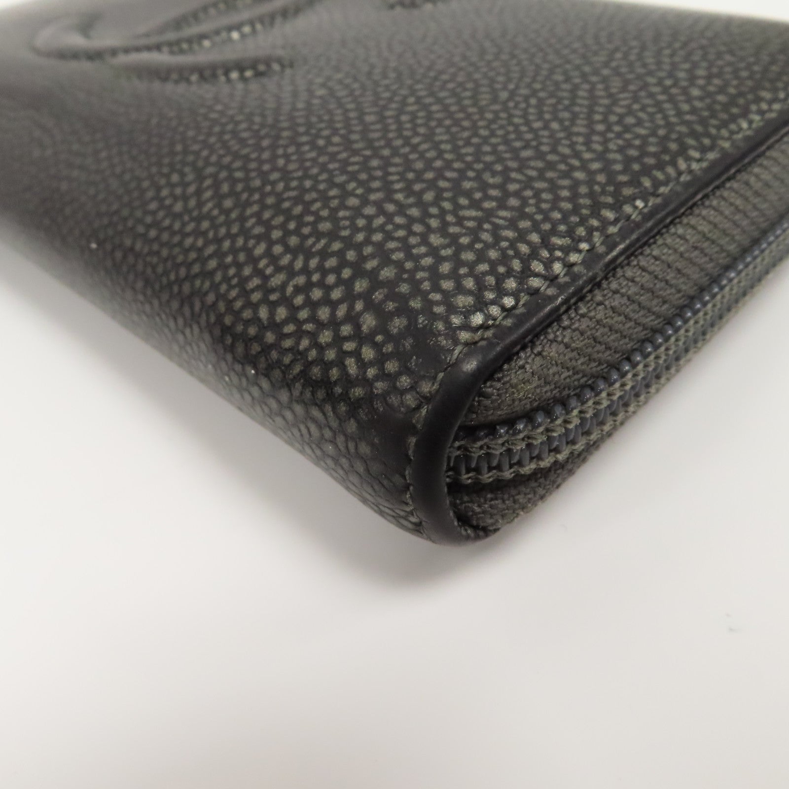 CHANEL 【激減優惠】皮革Zipper Long Wallet銀扣拉鍊長錢包銀色/灰色