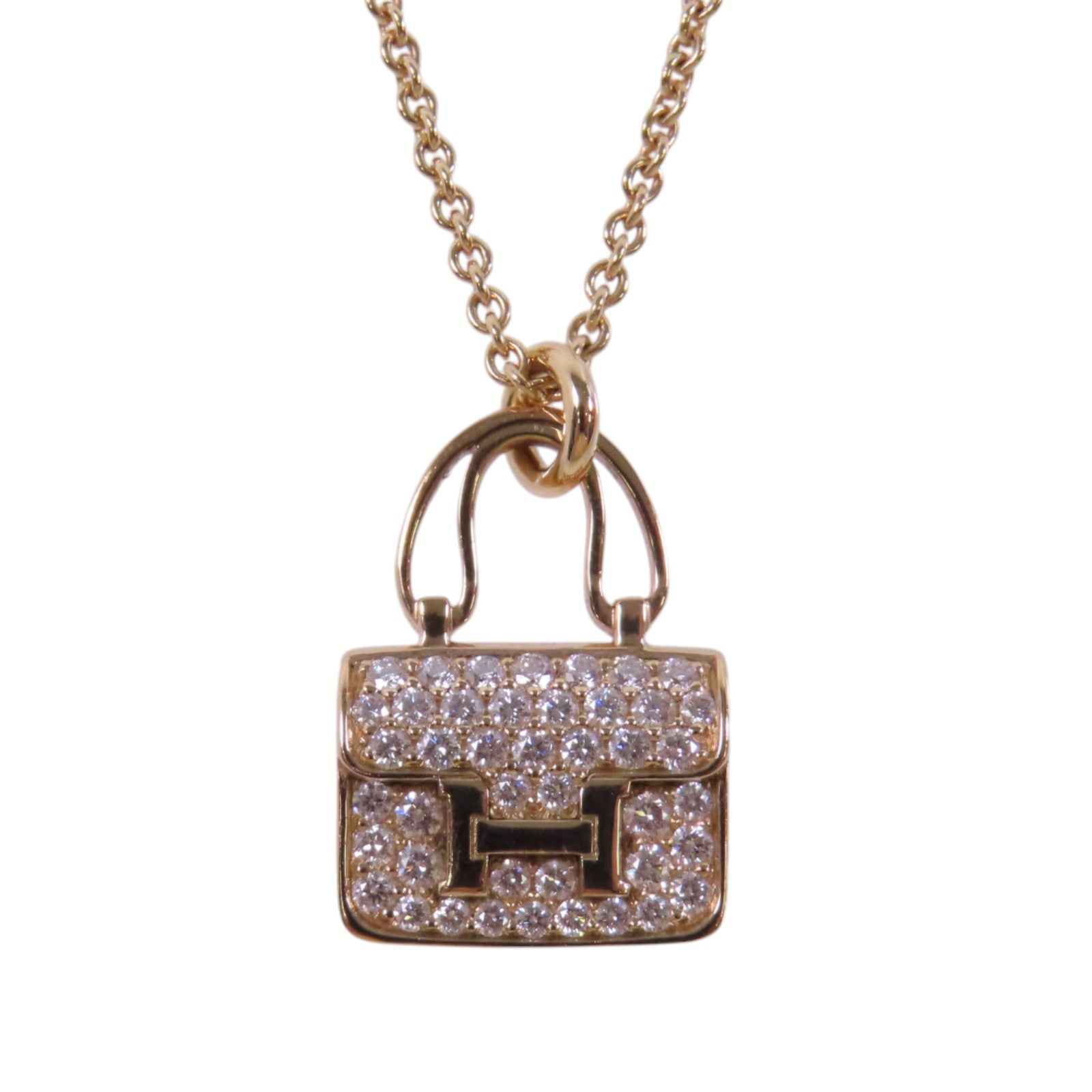 HERMES GHW Amulettes Constance Diamond Necklace 18K Rose Gold