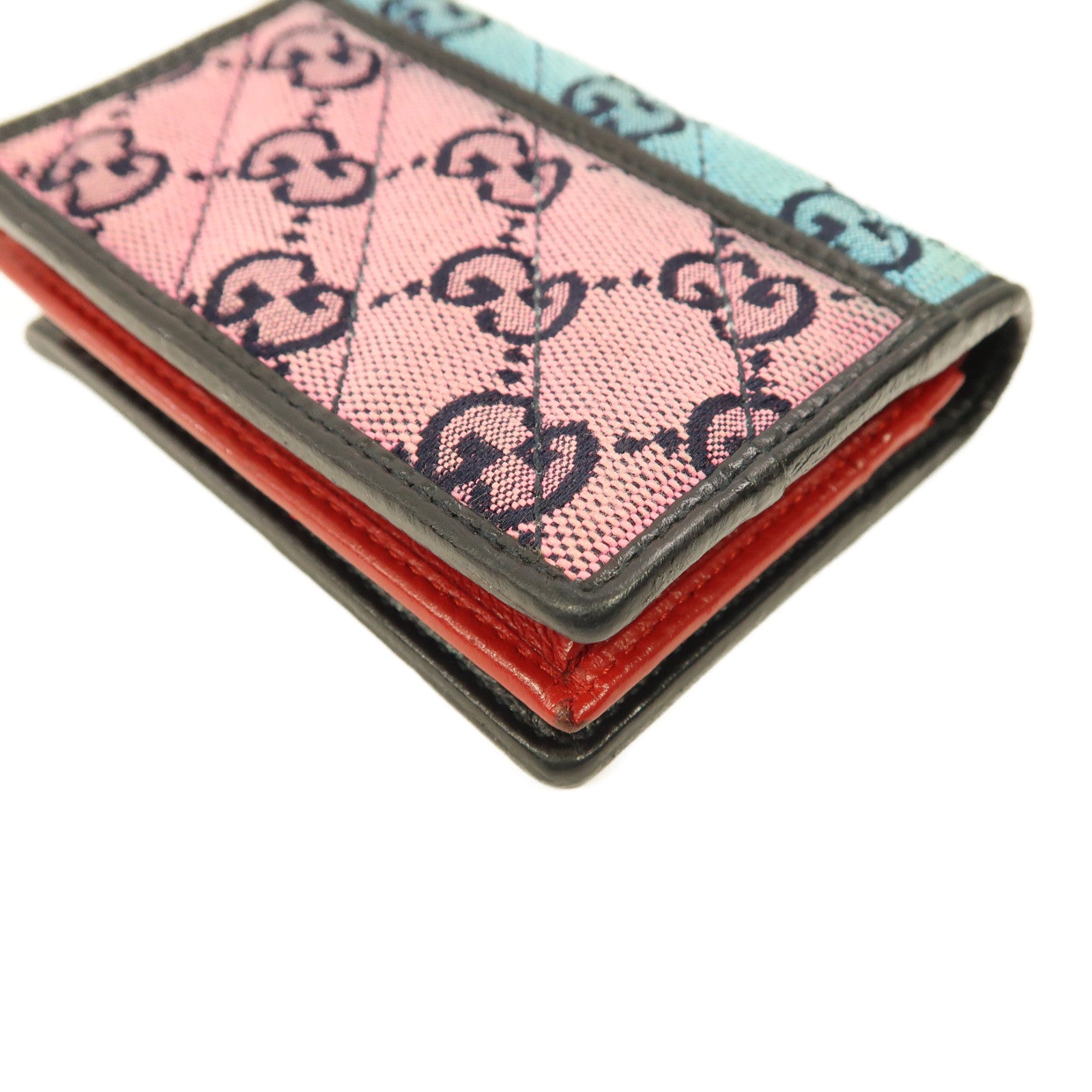 GUCCI 【激減優惠】帆布Wallet銀扣自動錢包藍色/粉紅色