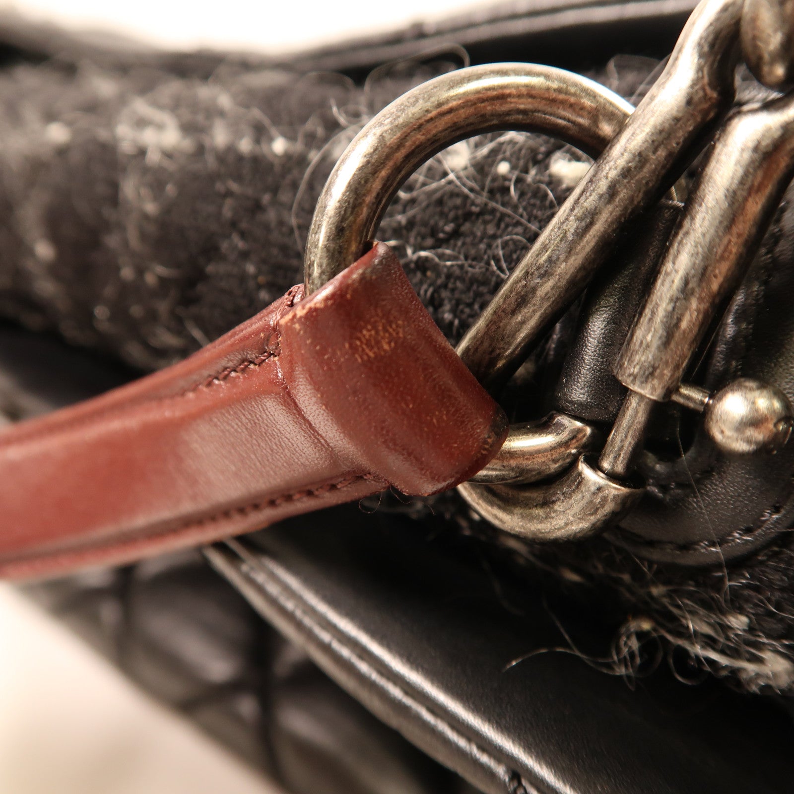 CHANEL 牛皮皮革Shoulder Bag銀扣鏈帶手挽肩背兩用袋黑色