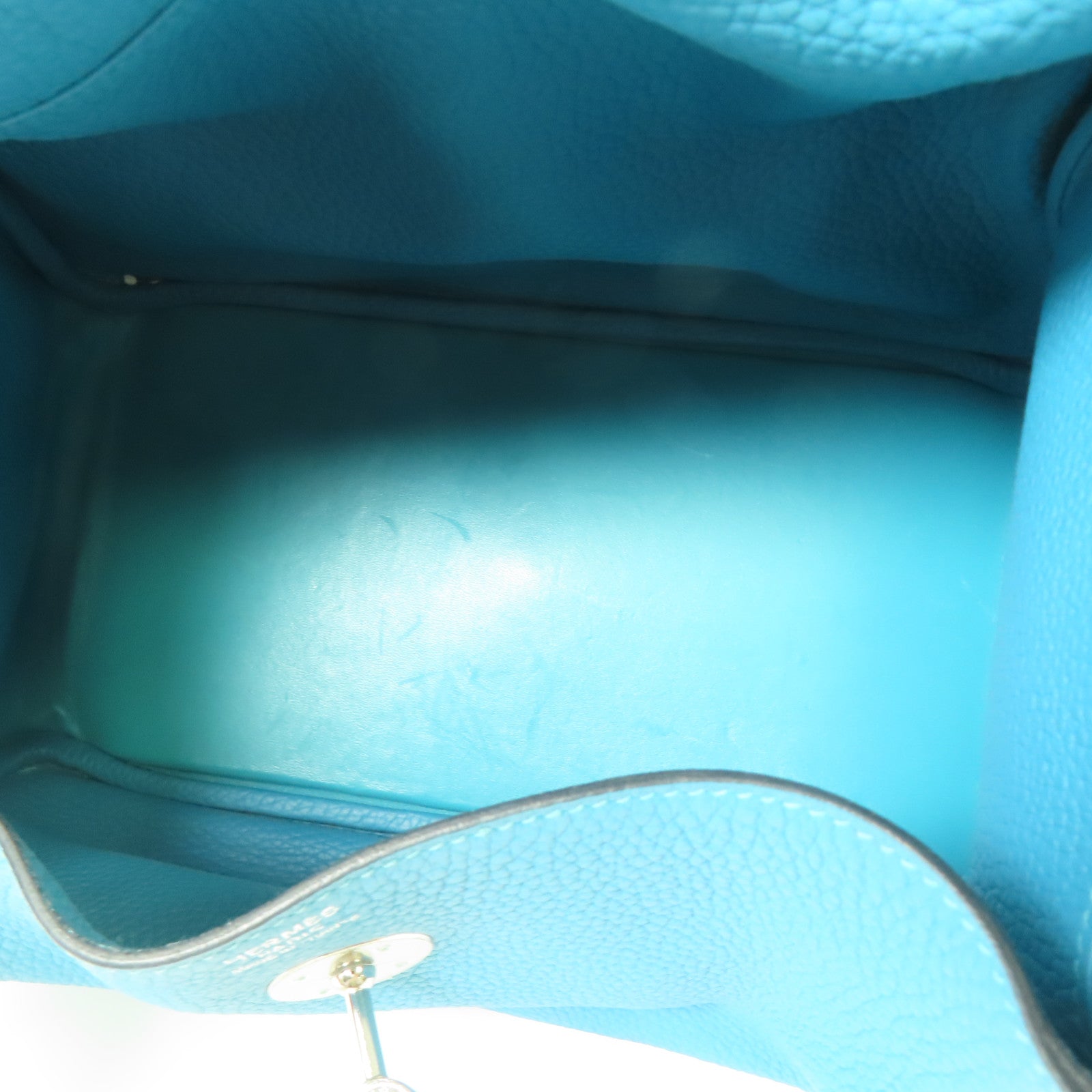 HERMES Clemence皮革Lindy 30銀扣手挽肩背兩用袋Turquoise/綠松石色
