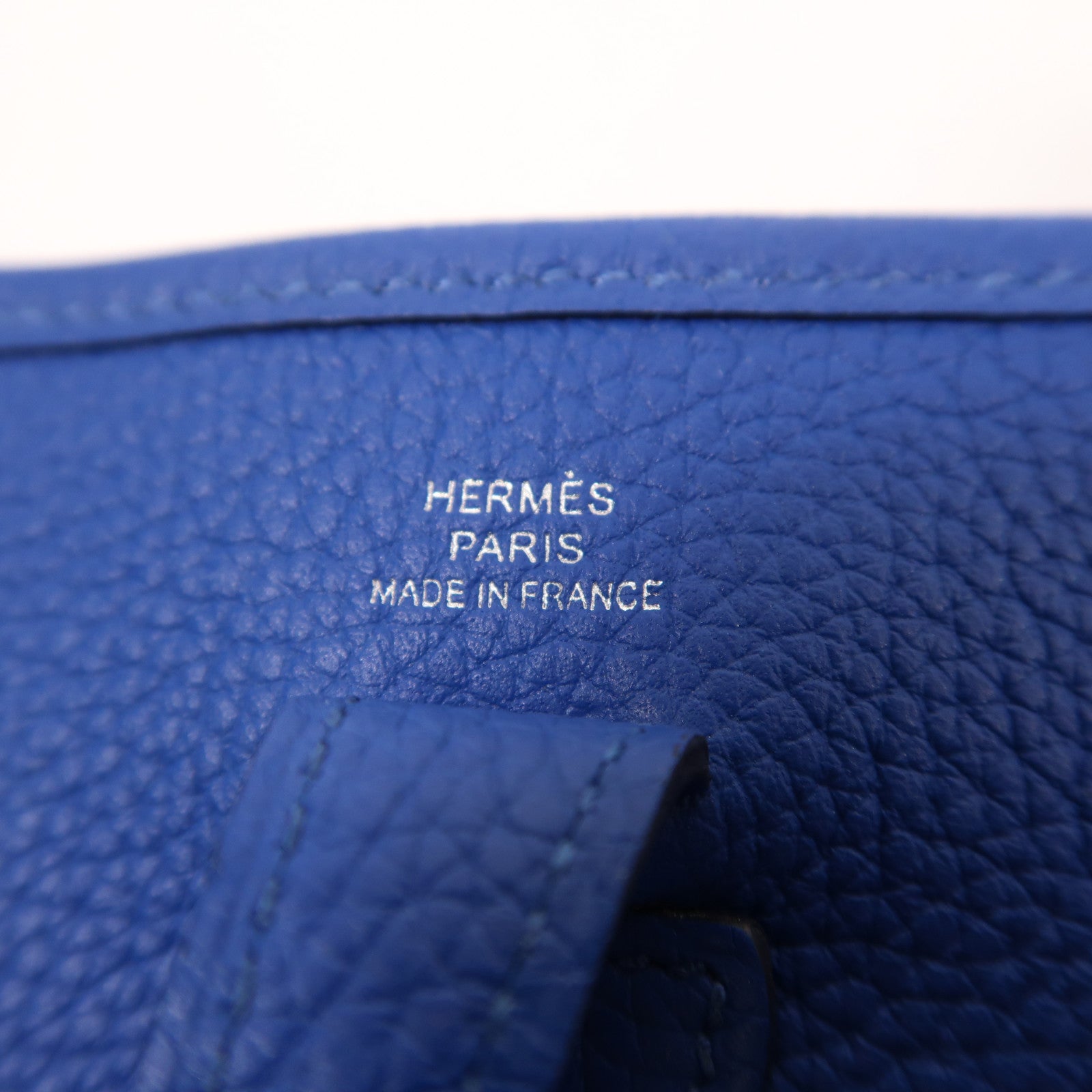 HERMES Clemence皮革Evelyne TPM銀扣肩背袋Bleu France