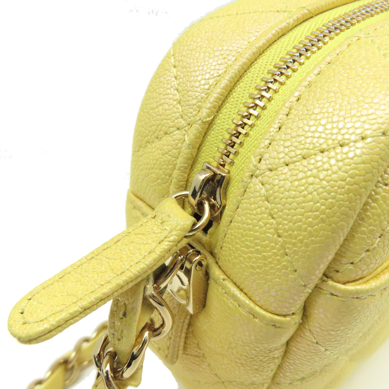 CHANEL 【激減優惠】菱格Caviar皮革Chain Shoulder Bag金扣鏈帶肩背袋黃奶色