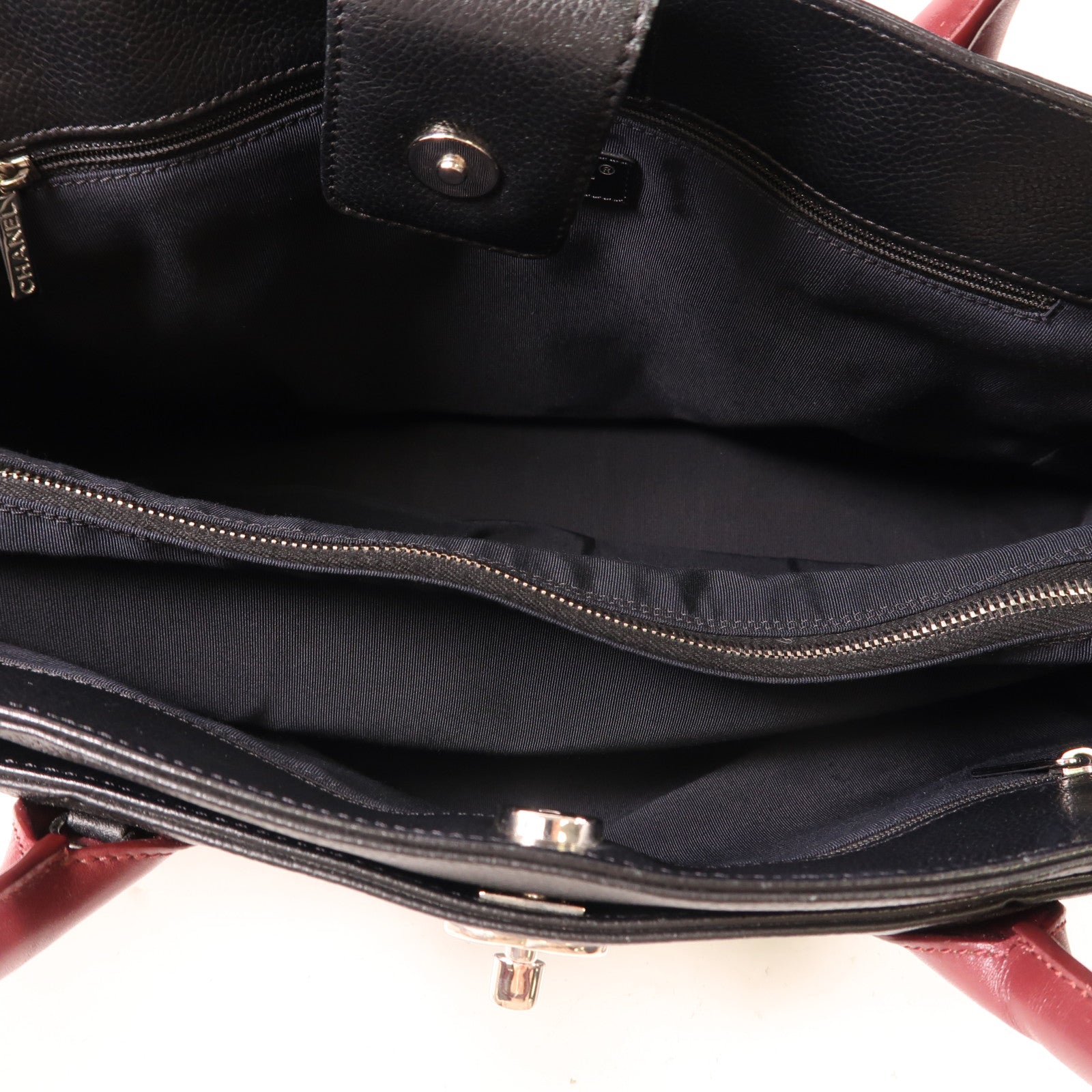 CHANEL CC SHW 2 Way Shoulder Bag Handbag Calfskin Black Red