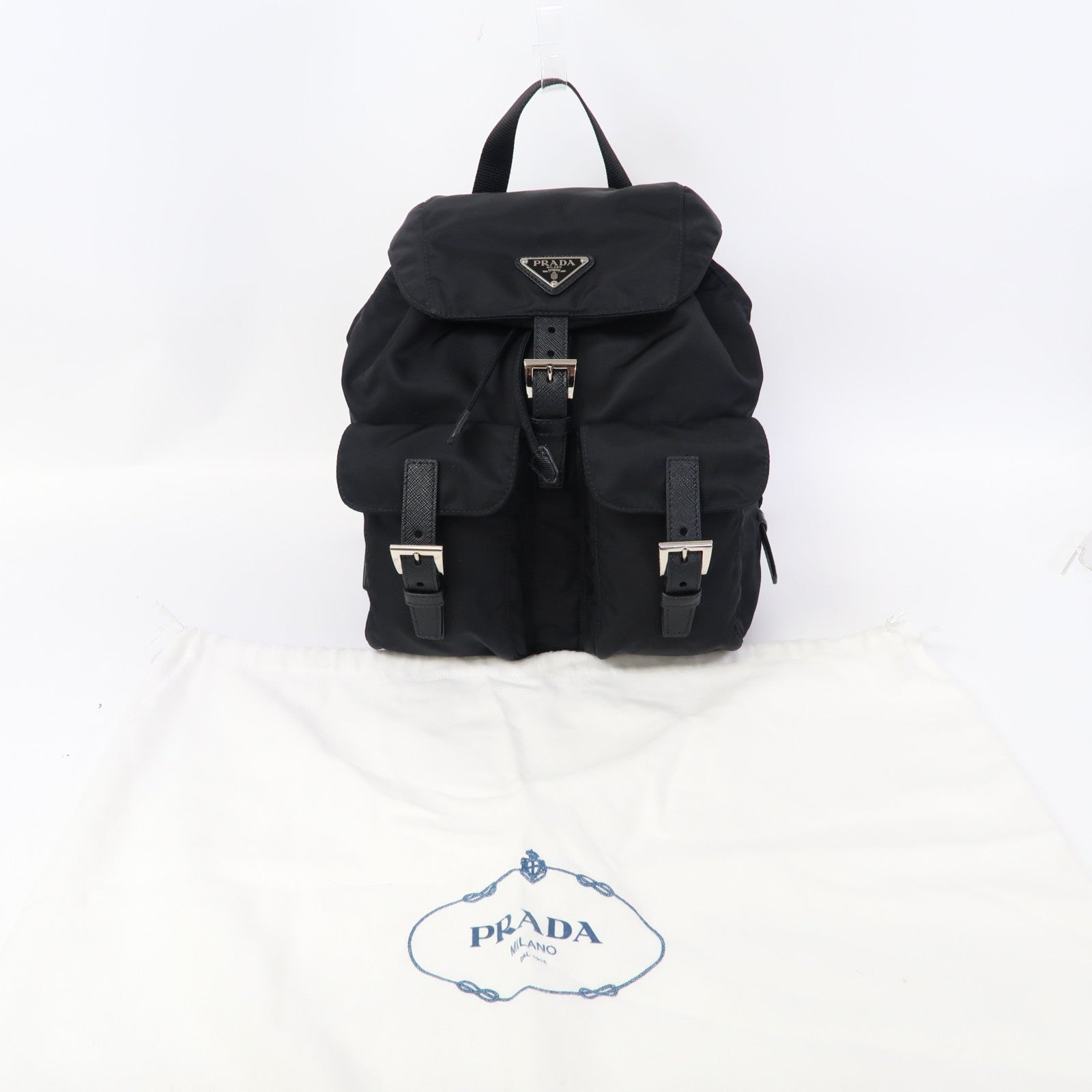 PRADA 尼龍Rucksack銀扣背包黑色