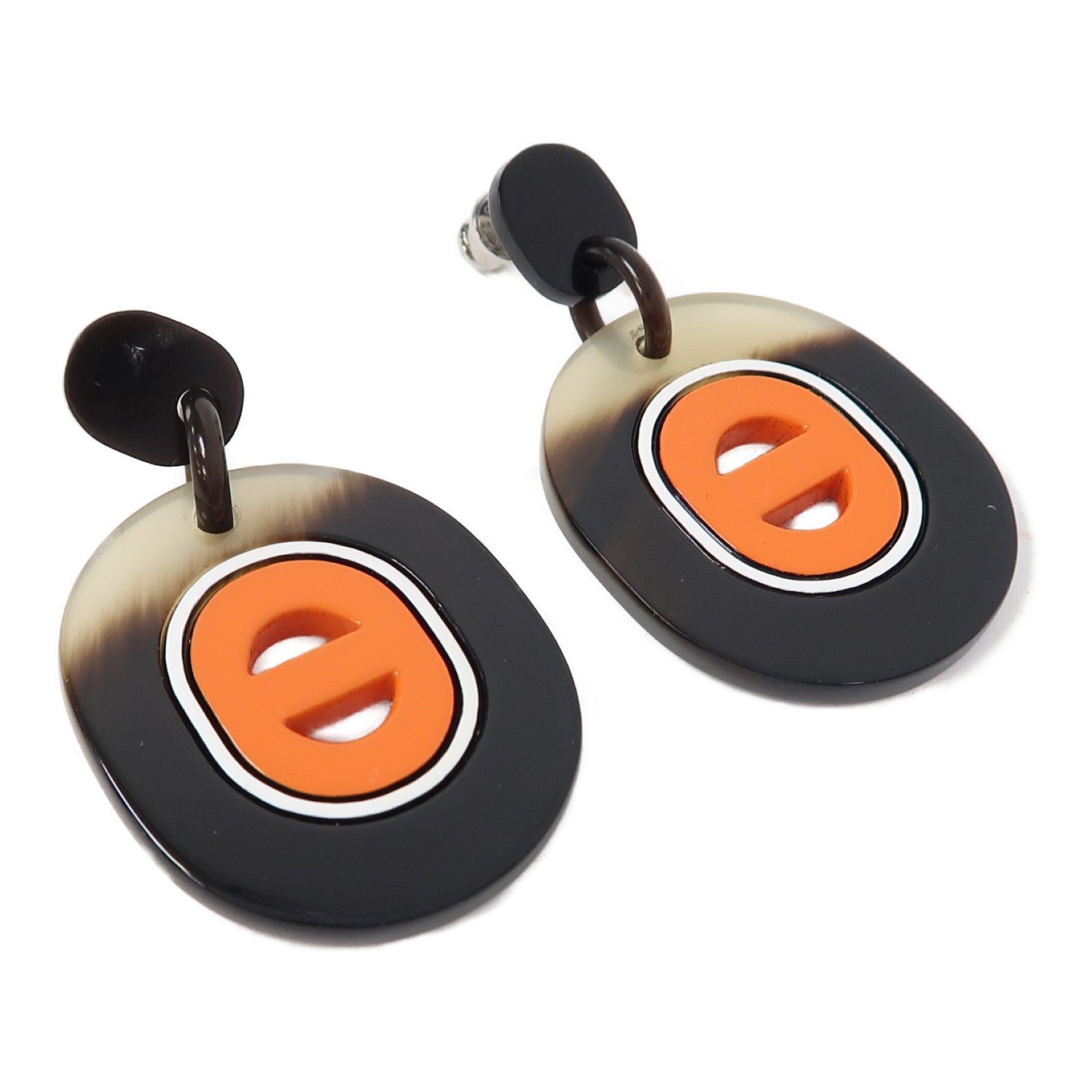 HERMES 水牛角H Earrings耳環橙色/啡色