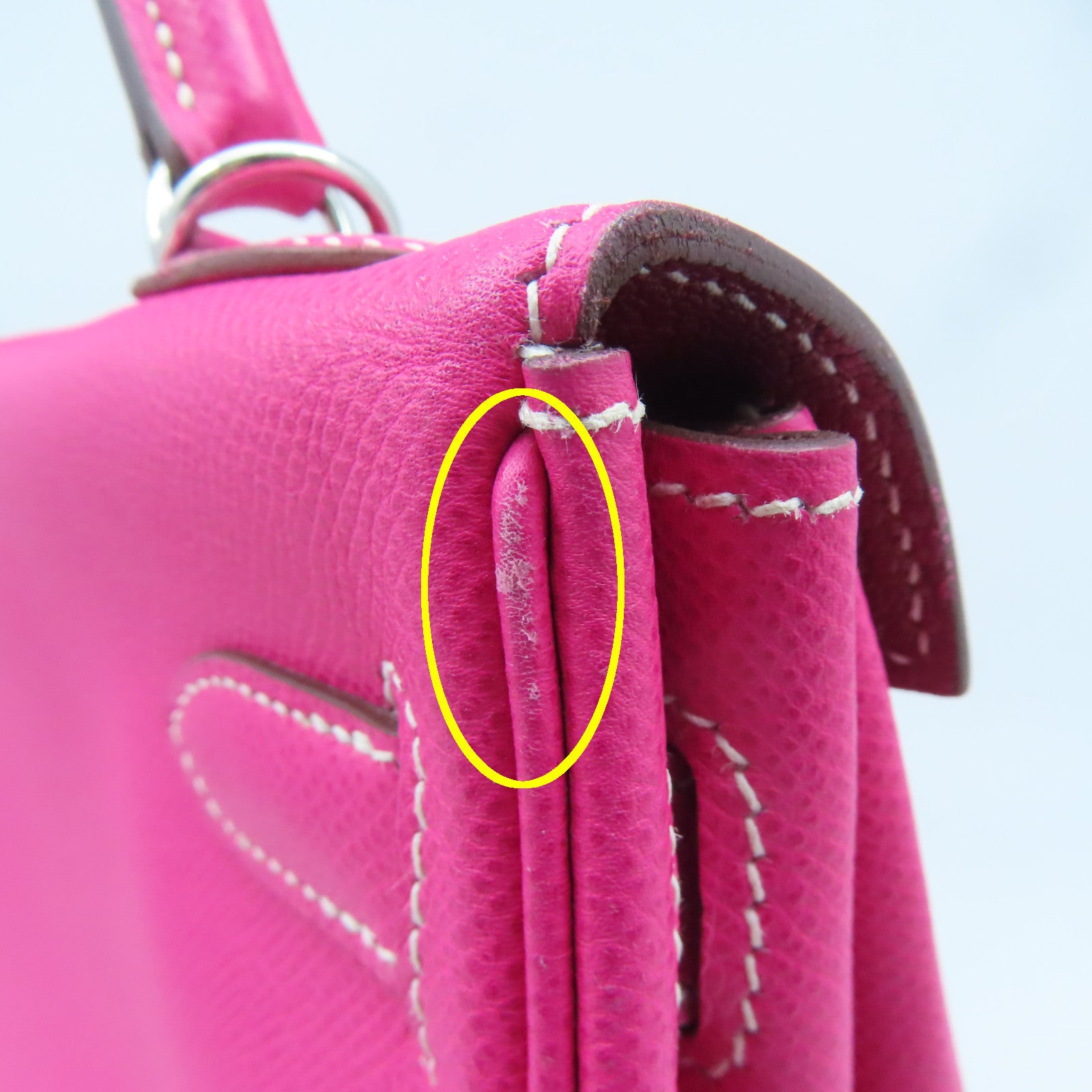 HERMES Epsom Leather Kelly 32 Silver Buckle Hand Shoulder Backpack Fluorescent Pink/Pink Purple
