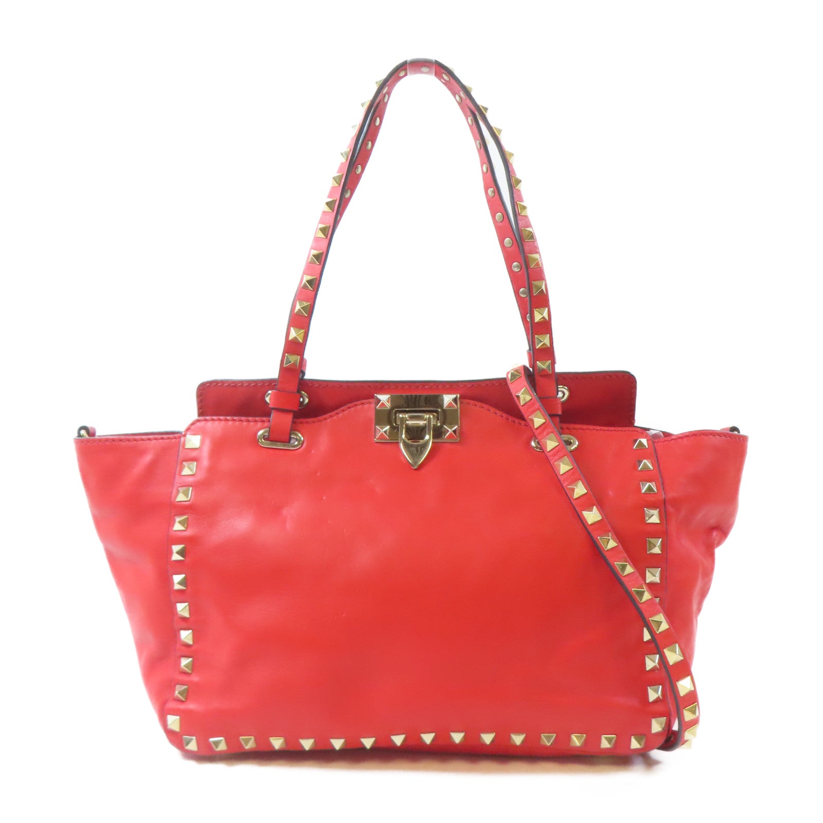 Valentino 牛皮皮革2 Way Shoulder Bag金扣手挽肩背兩用袋紅色