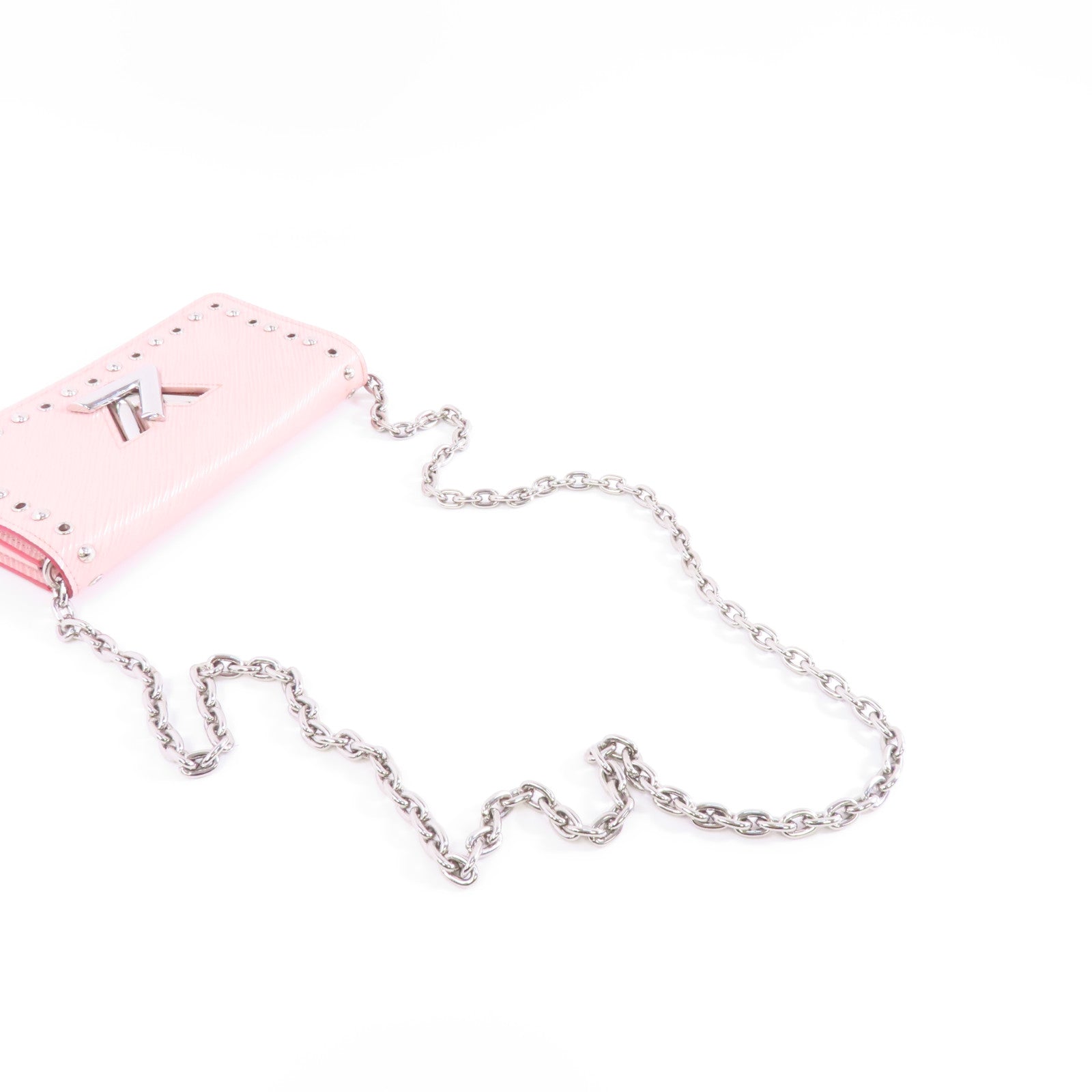 LOUIS VUITTON Epi Portefeuille Twist Chain銀扣鏈帶肩背袋粉紅色