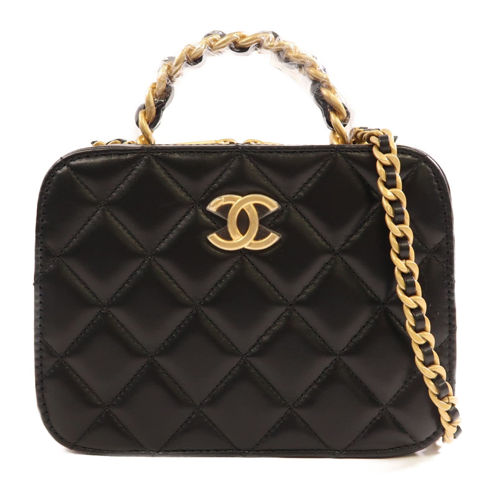 CHANEL 【激減優惠】羊皮皮革Vanity Case金扣鏈帶手挽肩背兩用袋