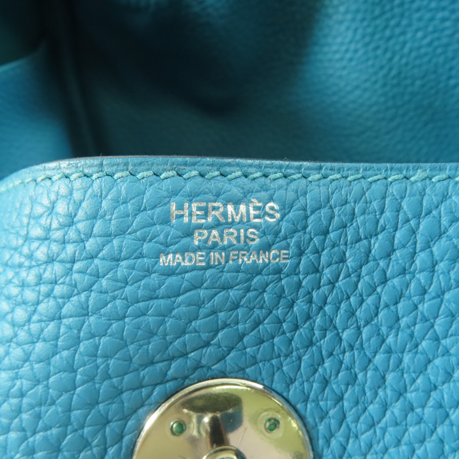 HERMES Clemence皮革Lindy 30銀扣手挽肩背兩用袋Turquoise/綠松石色