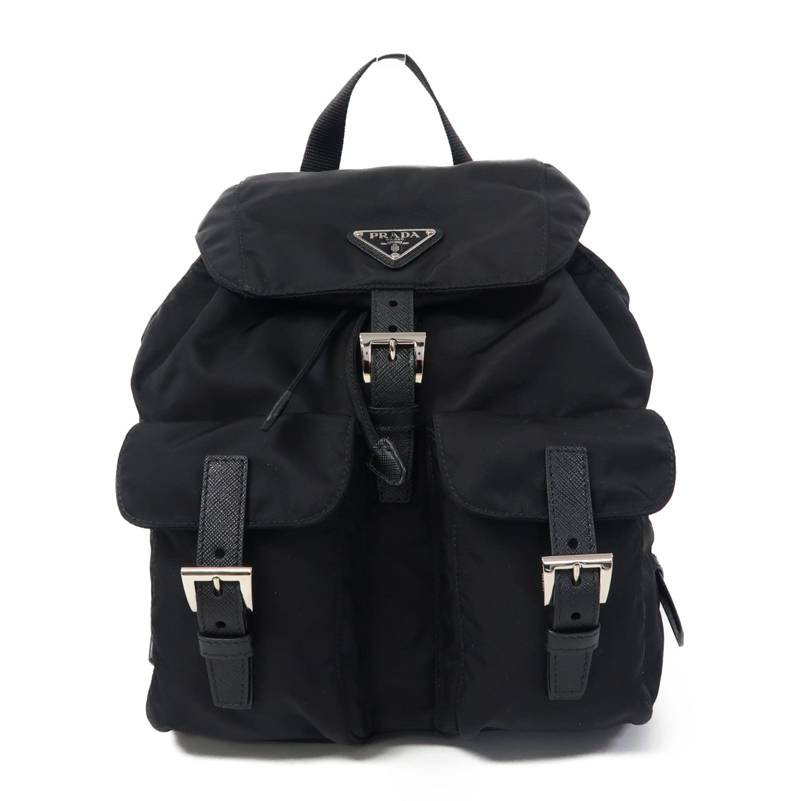 PRADA 尼龍Rucksack銀扣背包黑色