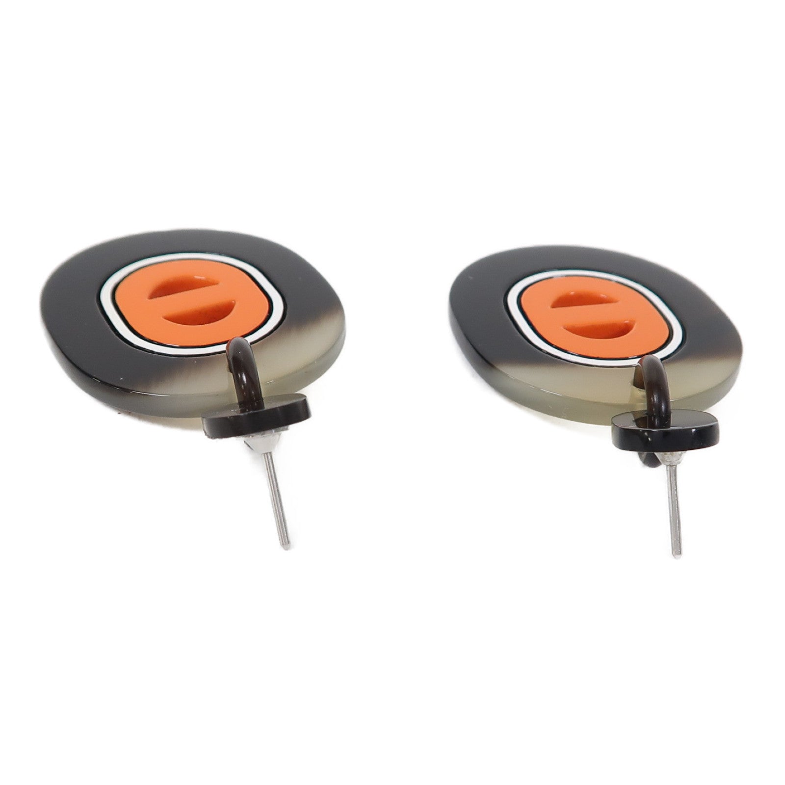 HERMES 水牛角H Earrings耳環橙色/啡色