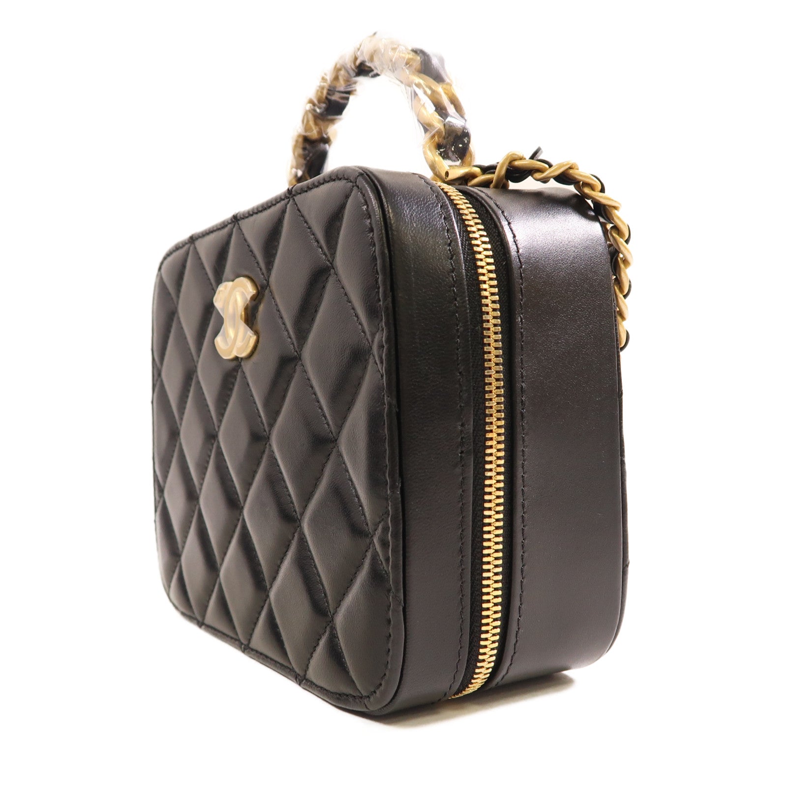 CHANEL 【激減優惠】羊皮皮革Vanity Case金扣鏈帶手挽肩背兩用袋