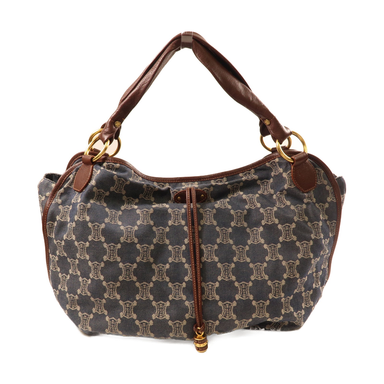 CELINE GHW Shoulder Bag Denim Leather Blue