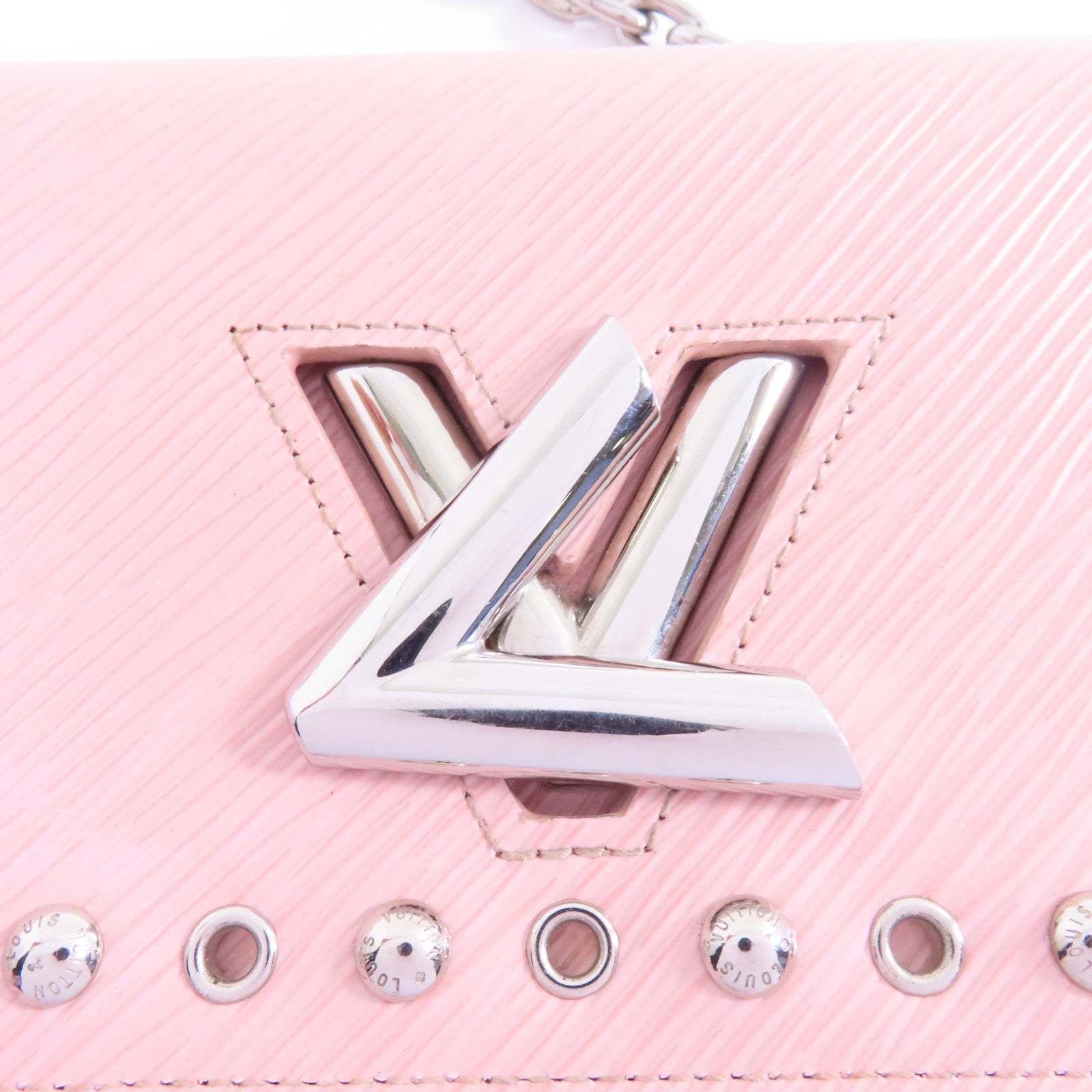 LOUIS VUITTON Epi Portefeuille Twist Chain銀扣鏈帶肩背袋粉紅色